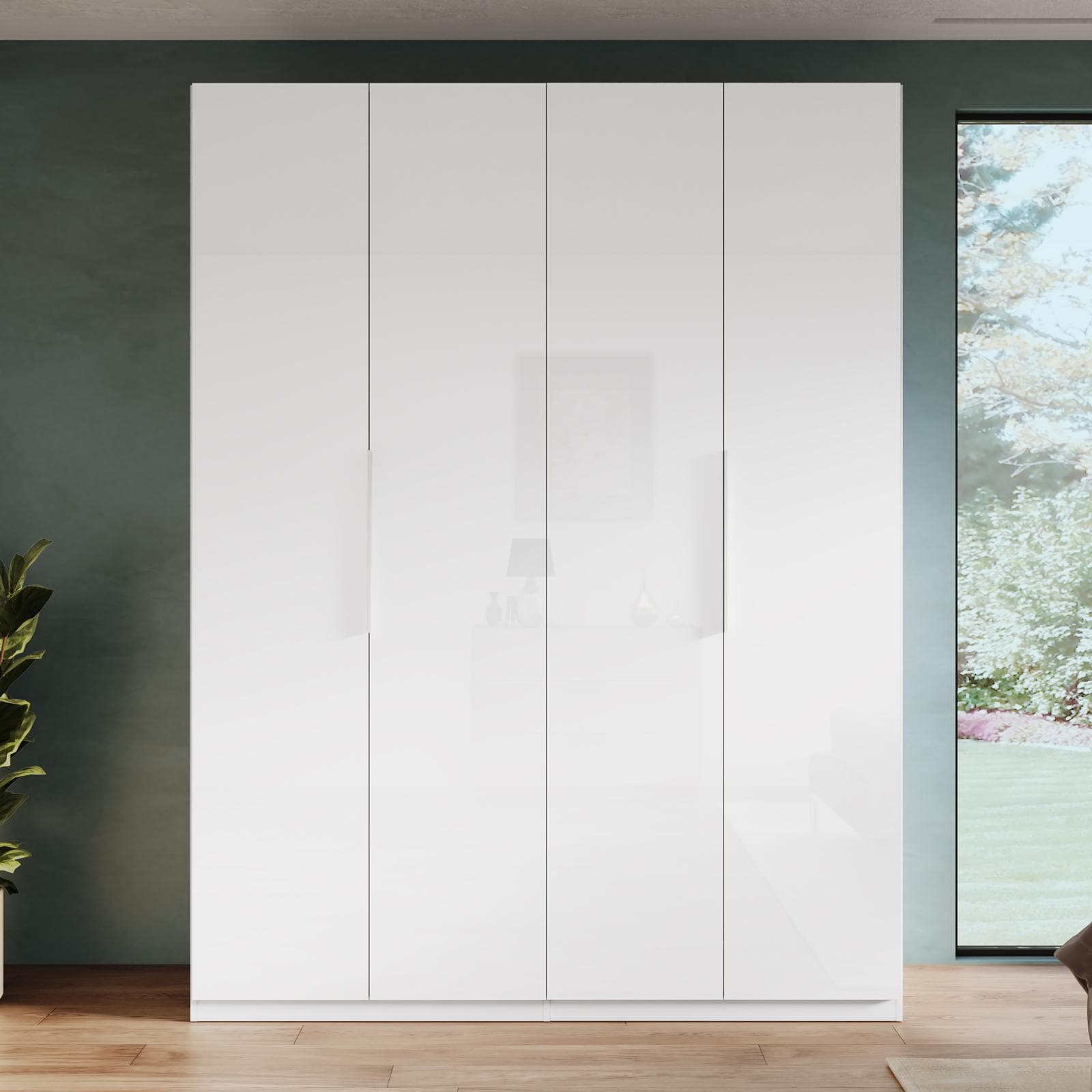 Armadio battente 183x240h cm 4 ante reversibili con soft close bianco lucido - Cindy