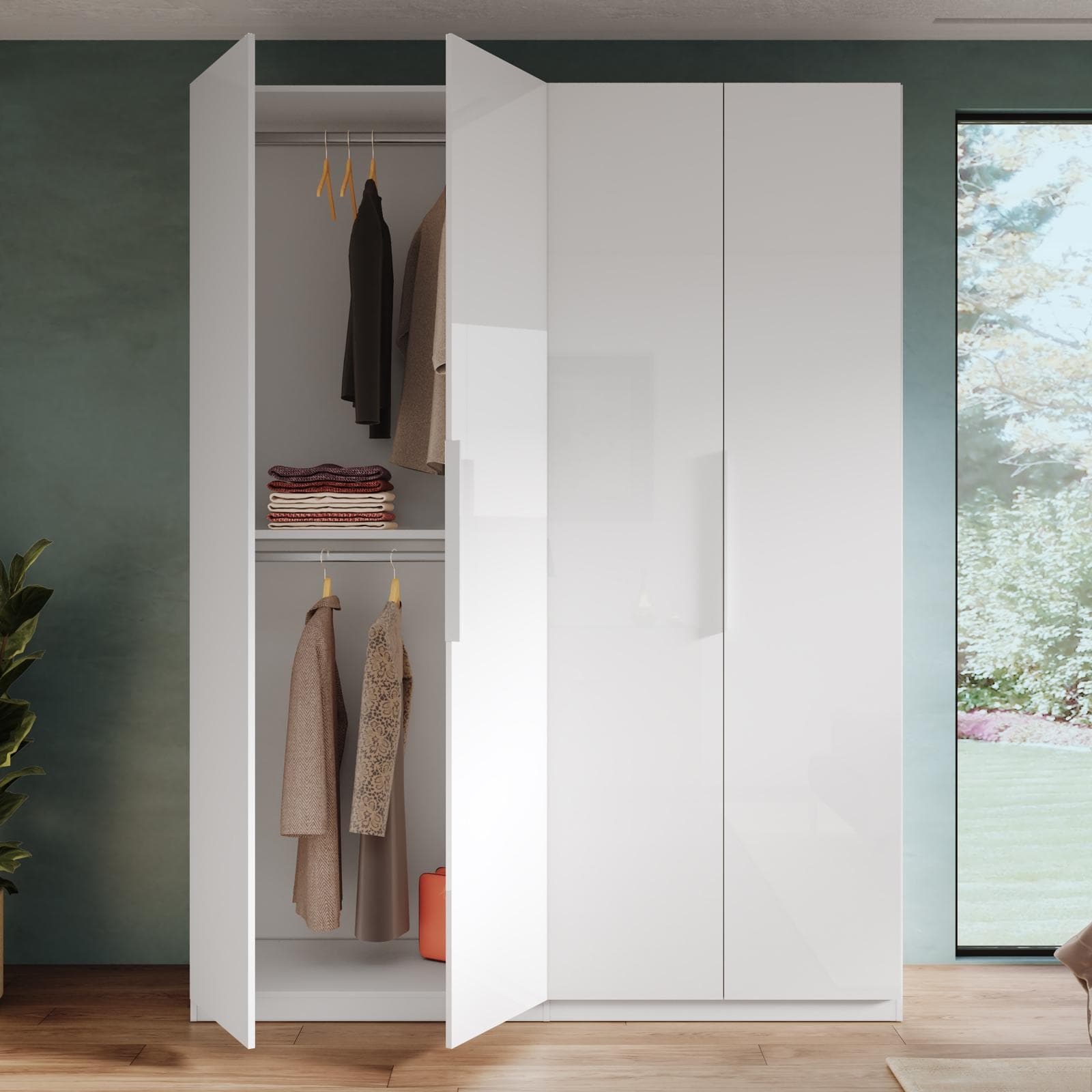 Armadio battente 183x240h cm 4 ante reversibili con soft close bianco lucido - Cindy