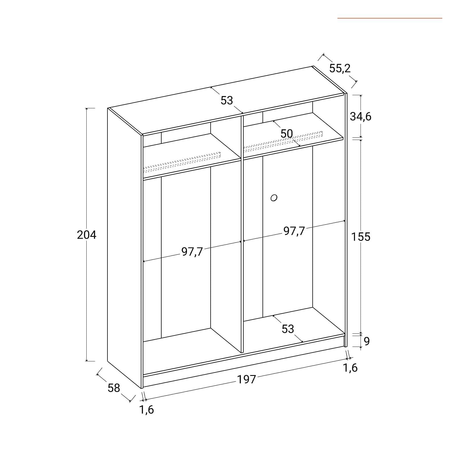 Armadio 200x205h cm con 2 ante scorrevoli rovere con inserto bianco - Essex