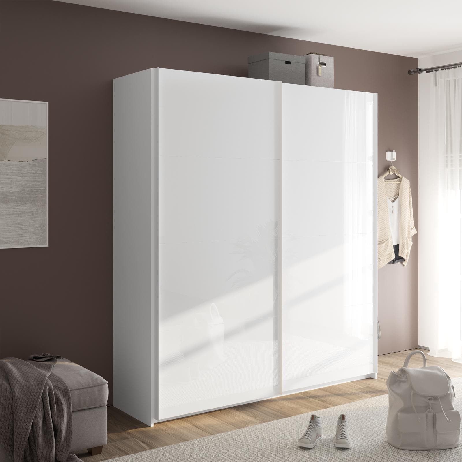 Armadio 200x223h cm con due ante scorrevoli bianco lucido - Alen