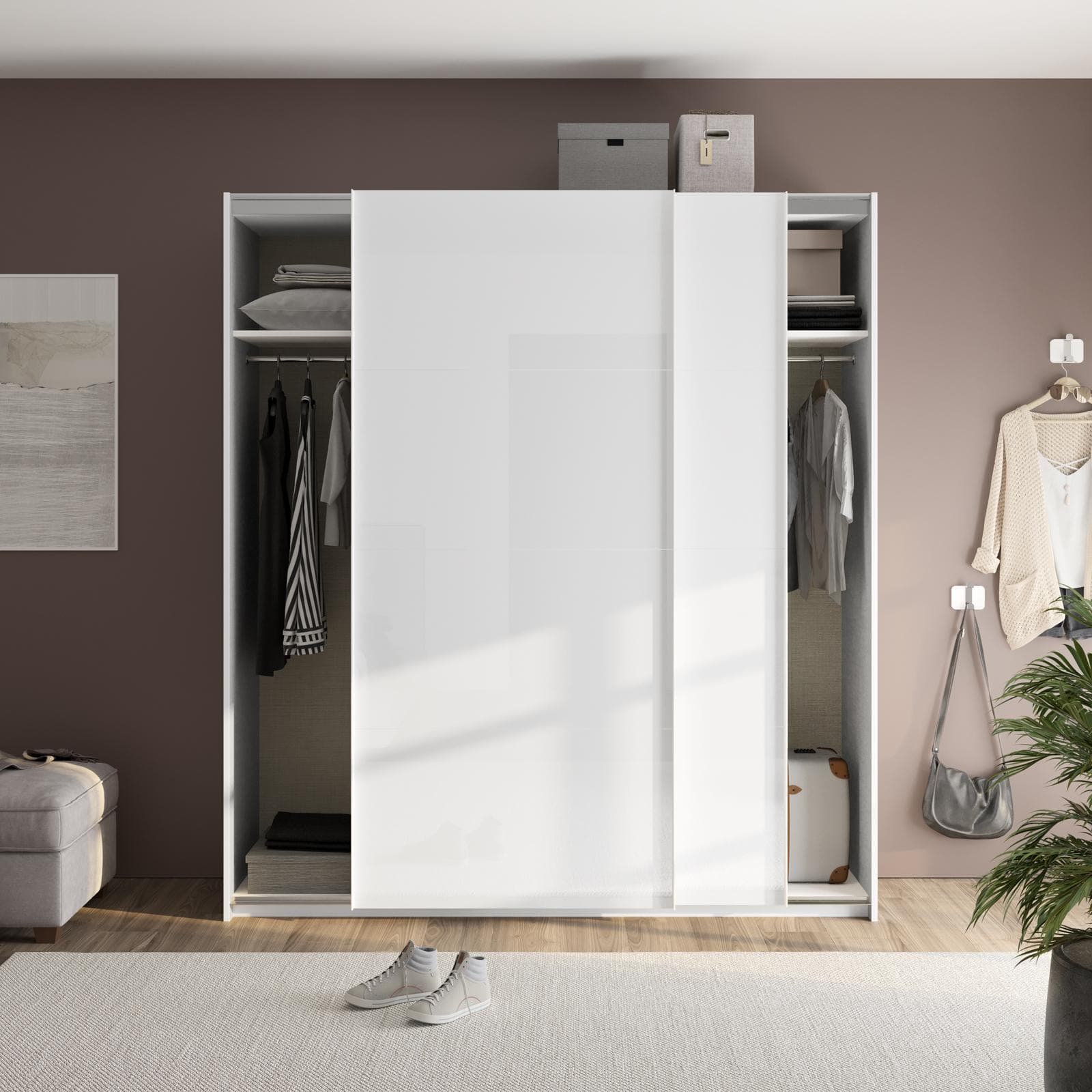 Armadio 200x223h cm con due ante scorrevoli bianco lucido - Alen