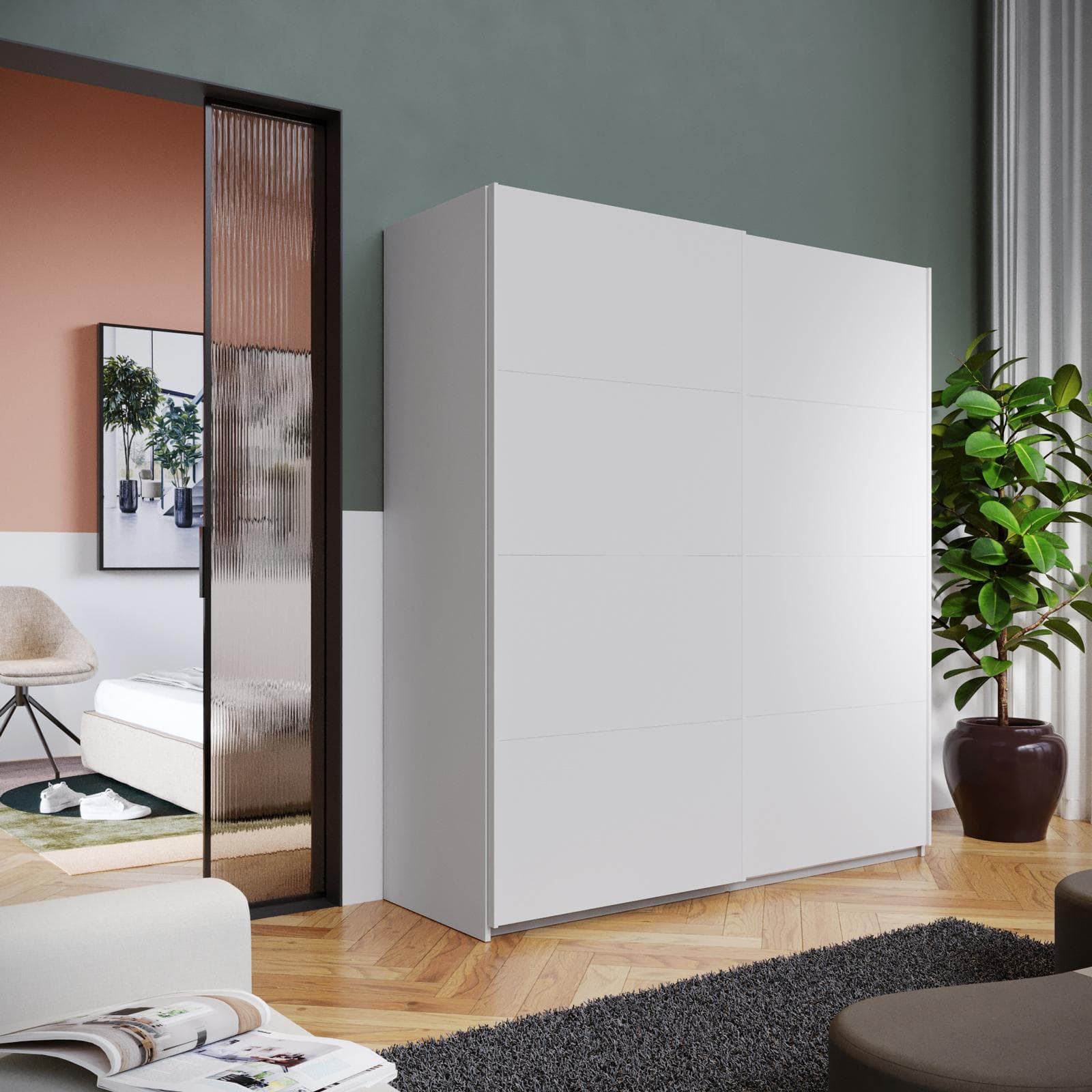 Armadio 203x223h cm bianco con 2 ante scorrevoli - Alen