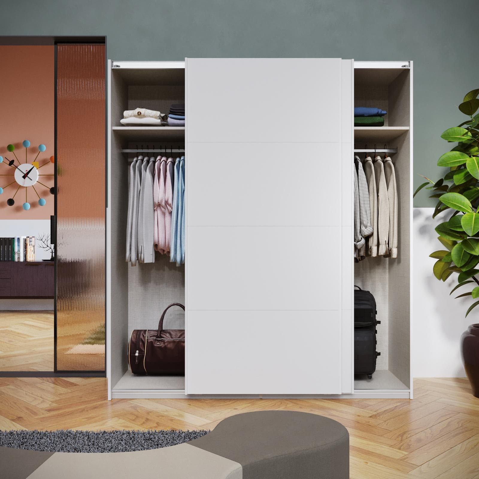 Armadio 203x223h cm bianco con 2 ante scorrevoli - Alen