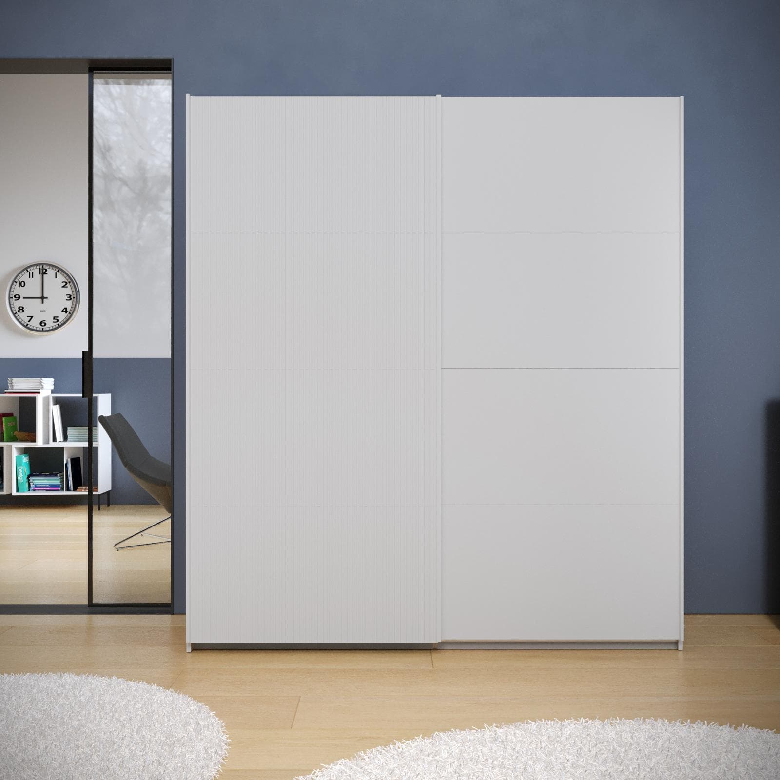 Armadio 203x223h cm bianco con 2 ante scorrevoli bianco opaco e cannettato - Alen