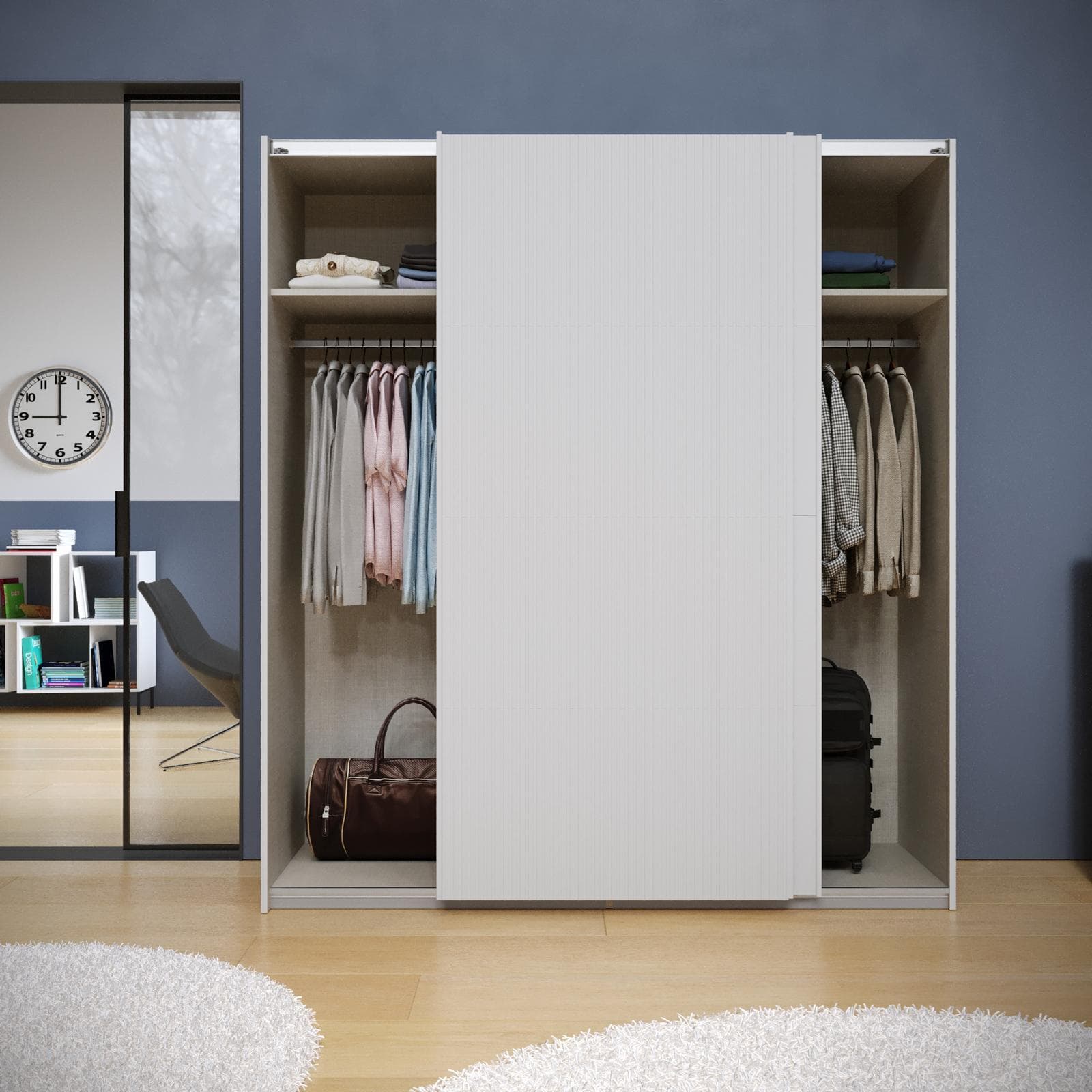 Armadio 203x223h cm bianco con 2 ante scorrevoli bianco opaco e cannettato - Alen