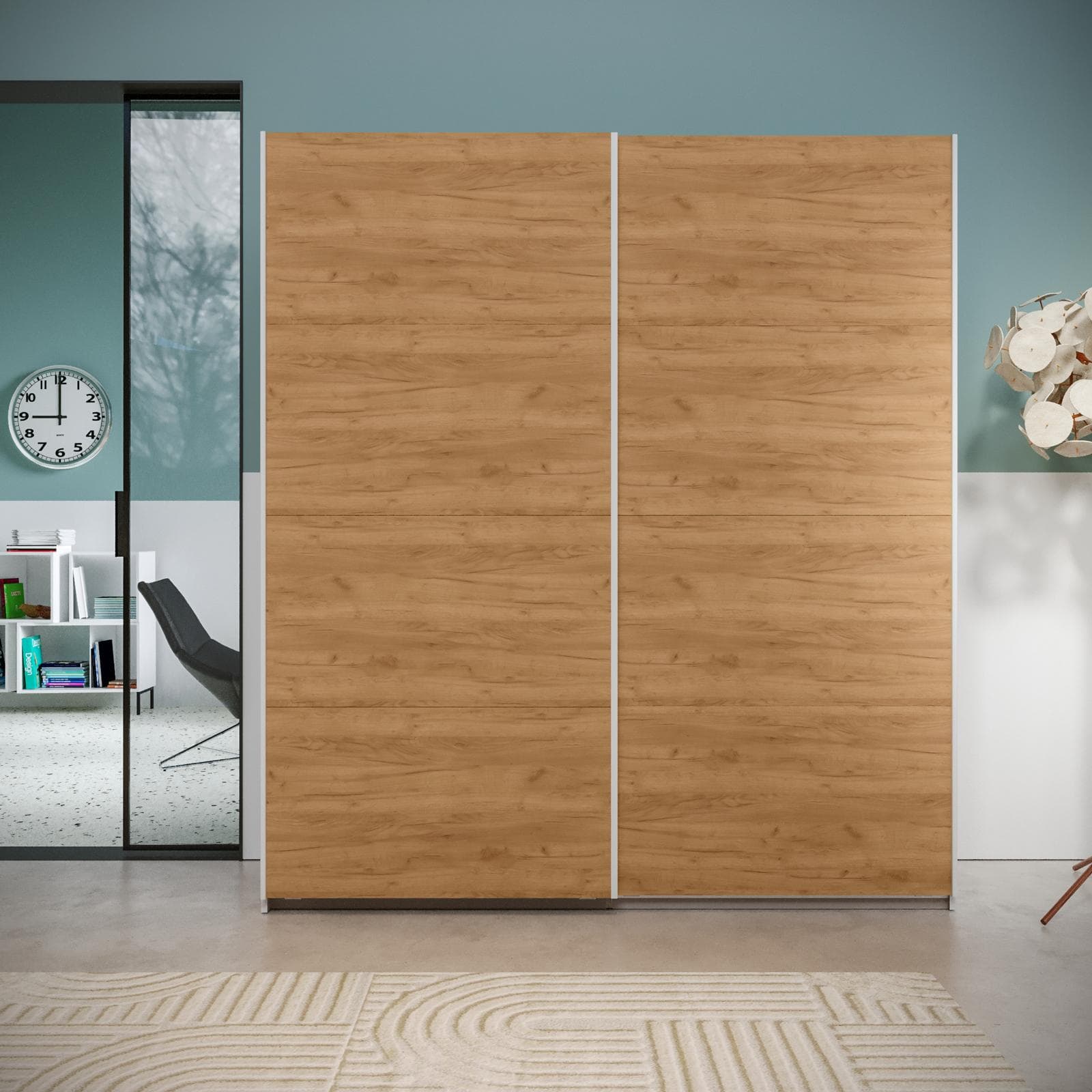 Armadio 203x223h cm bianco con 2 ante scorrevoli rovere gold - Alen