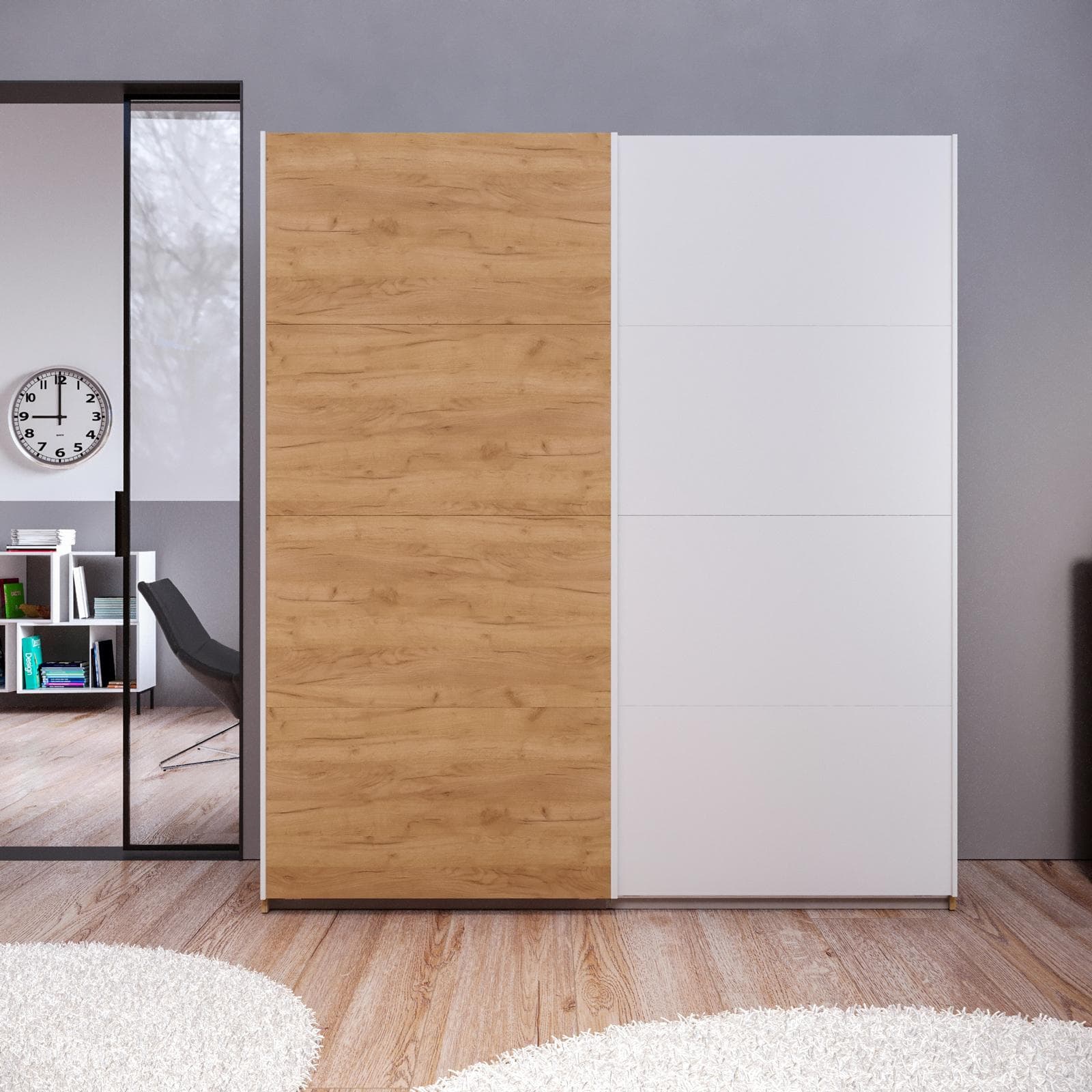 Armadio 203x223h cm rovere gold con 2 ante scorrevoli rovere gold e bianco - Alen