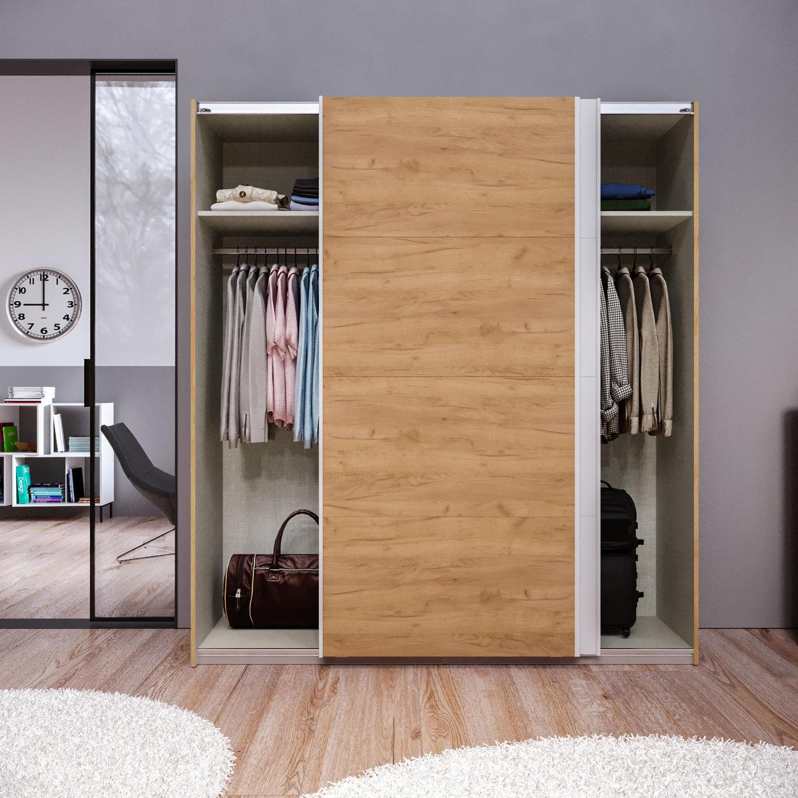 Armadio 203x223h cm rovere gold con 2 ante scorrevoli rovere gold e bianco - Alen