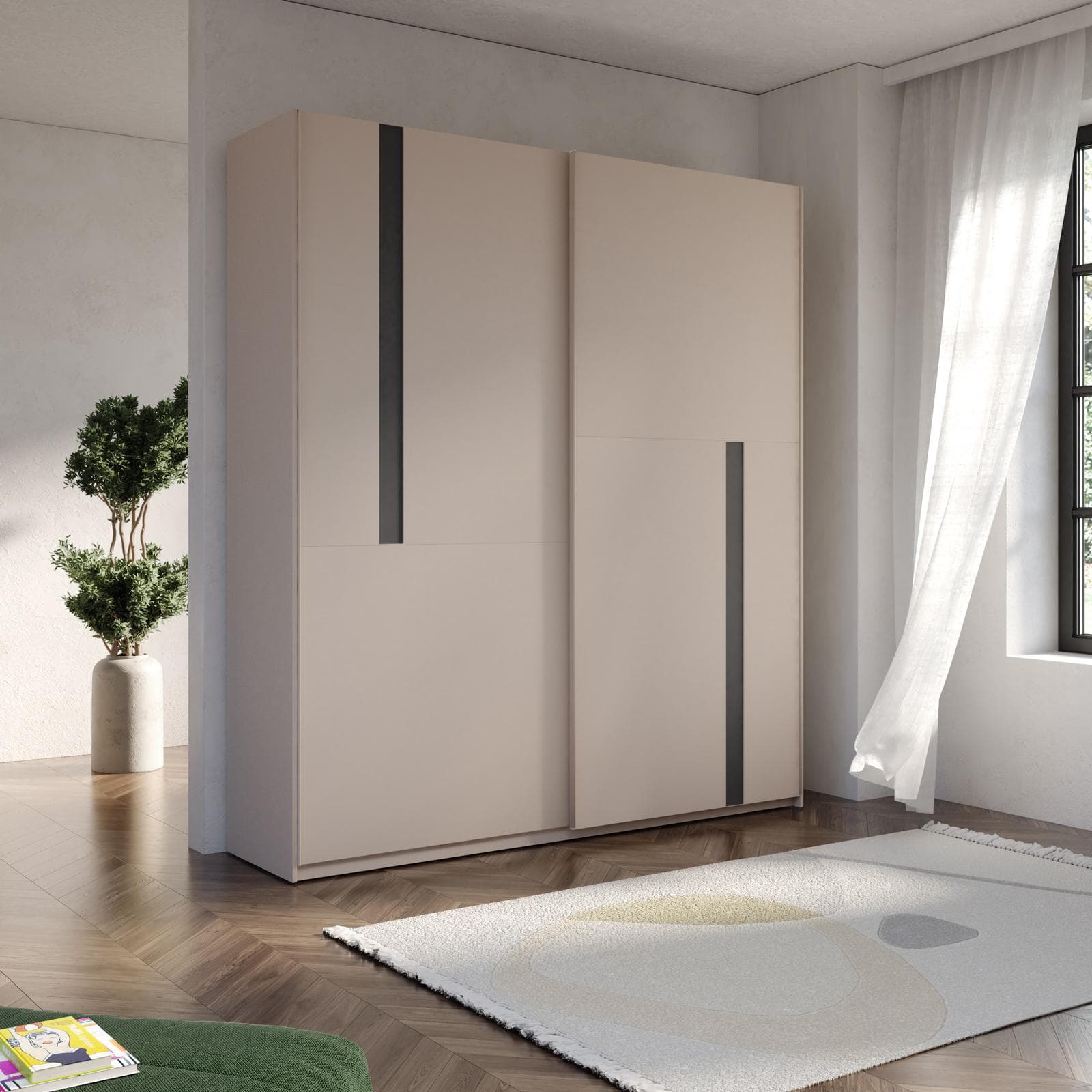 Armadio 220x240h cm con 2 ante scorrevoli cashmere e antracite - Eldon
