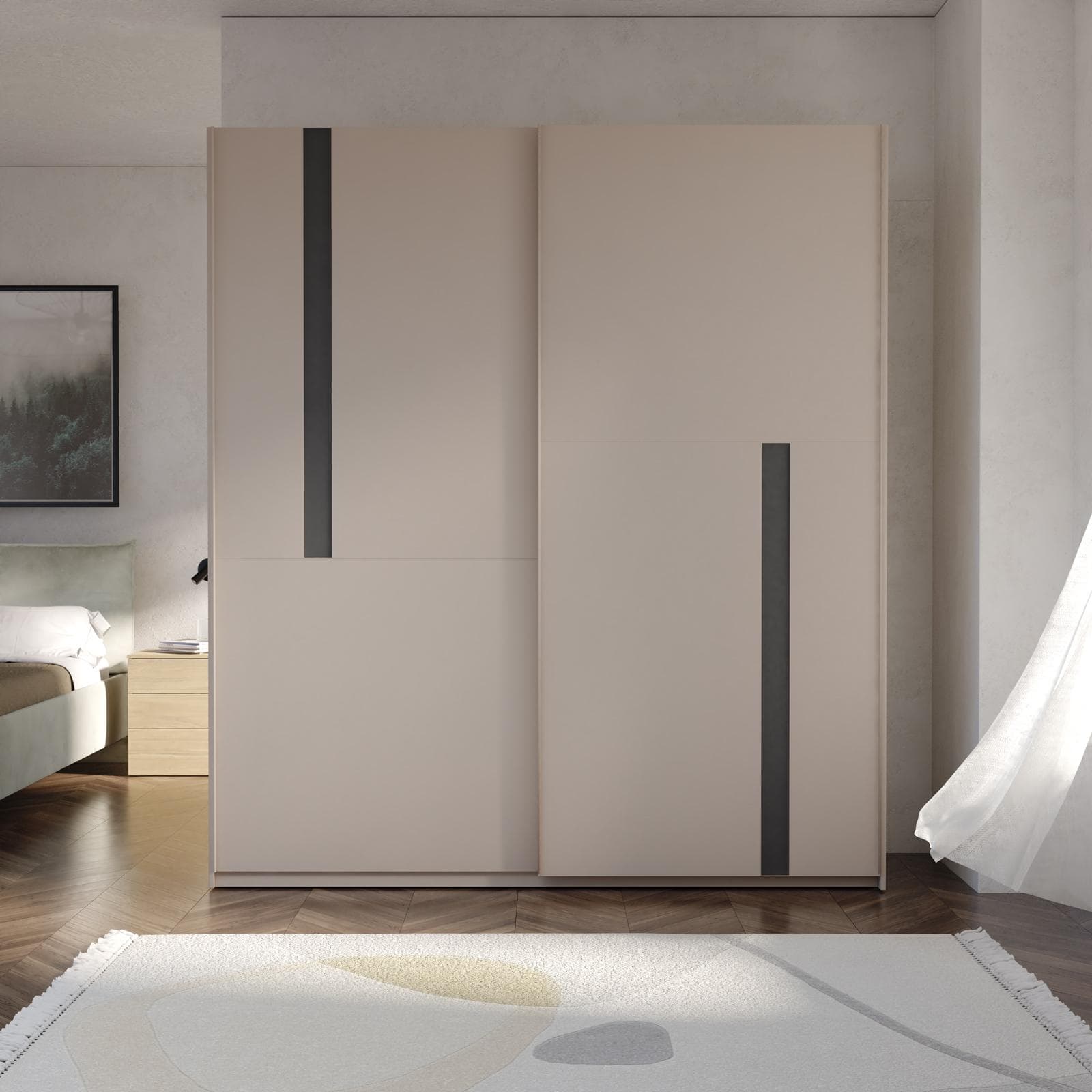 Armadio 220x240h cm con 2 ante scorrevoli cashmere e antracite - Eldon
