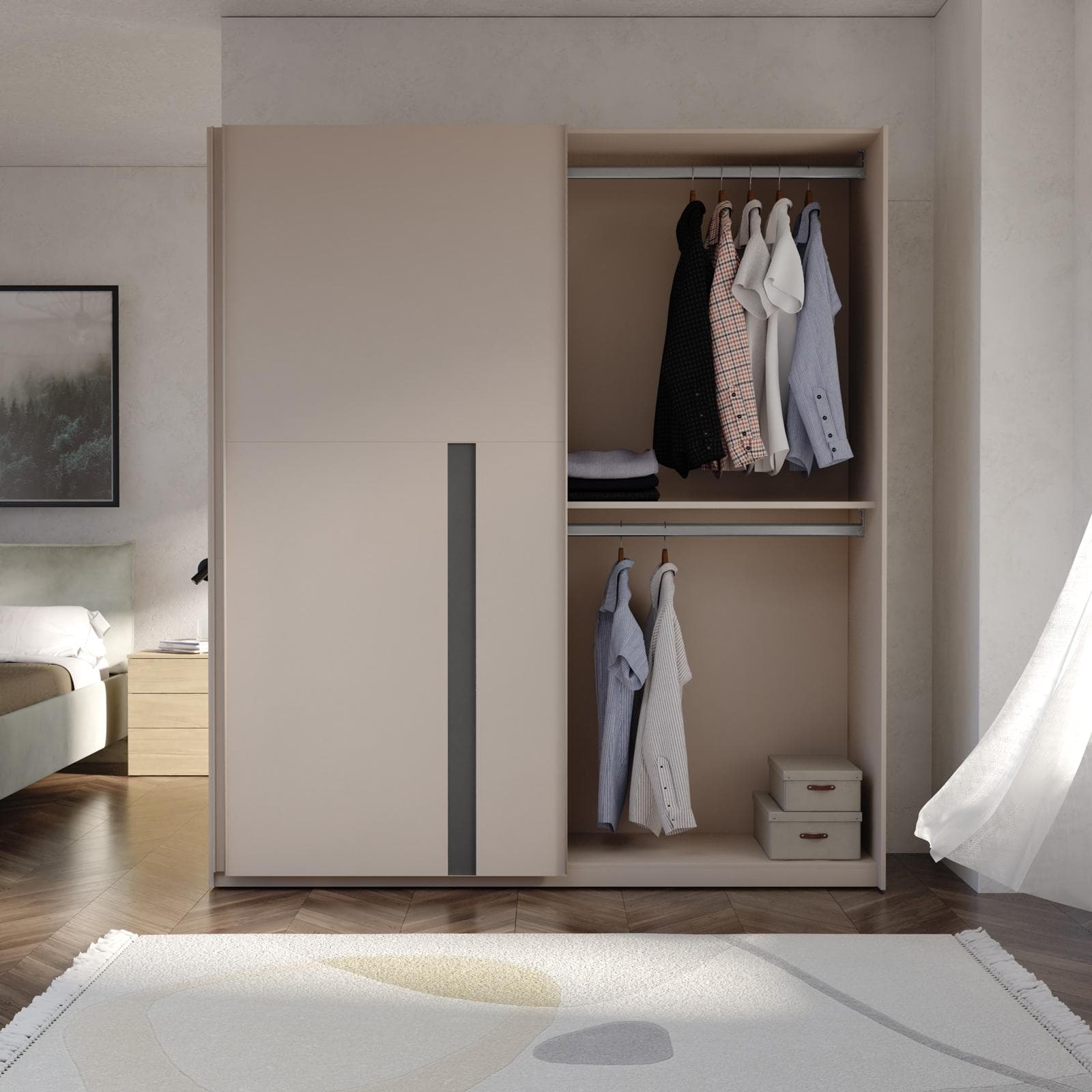 Armadio 220x240h cm con 2 ante scorrevoli cashmere e antracite - Eldon