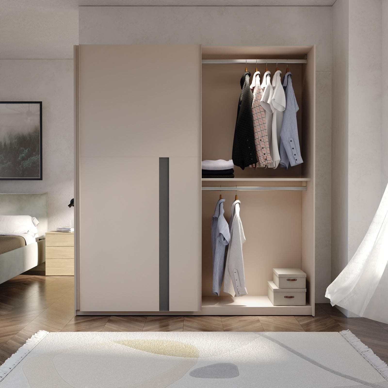 Armadio 220x240h cm con 2 ante scorrevoli cashmere e antracite - Eldon