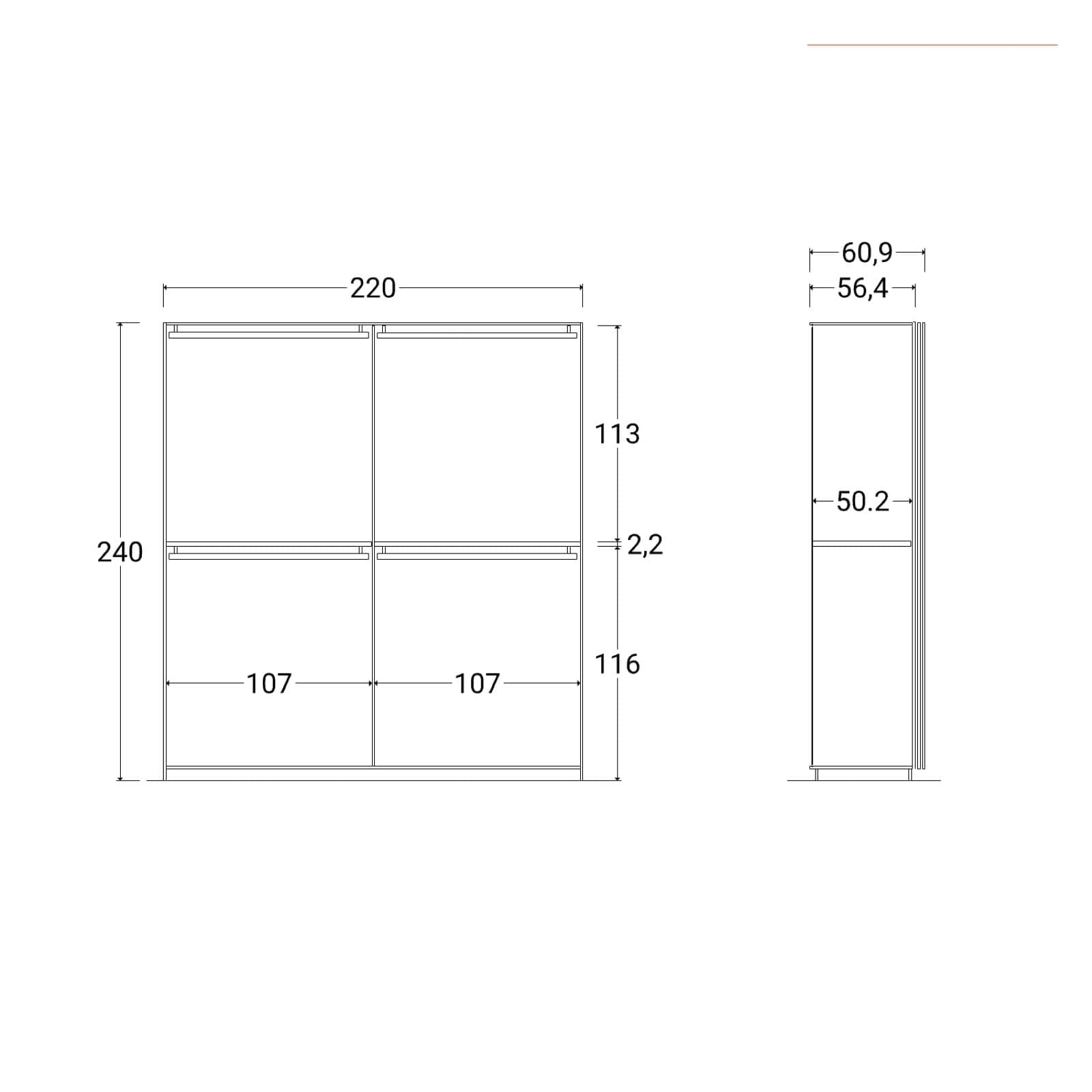 Armadio 220x240h cm con 2 ante scorrevoli cashmere e antracite - Eldon