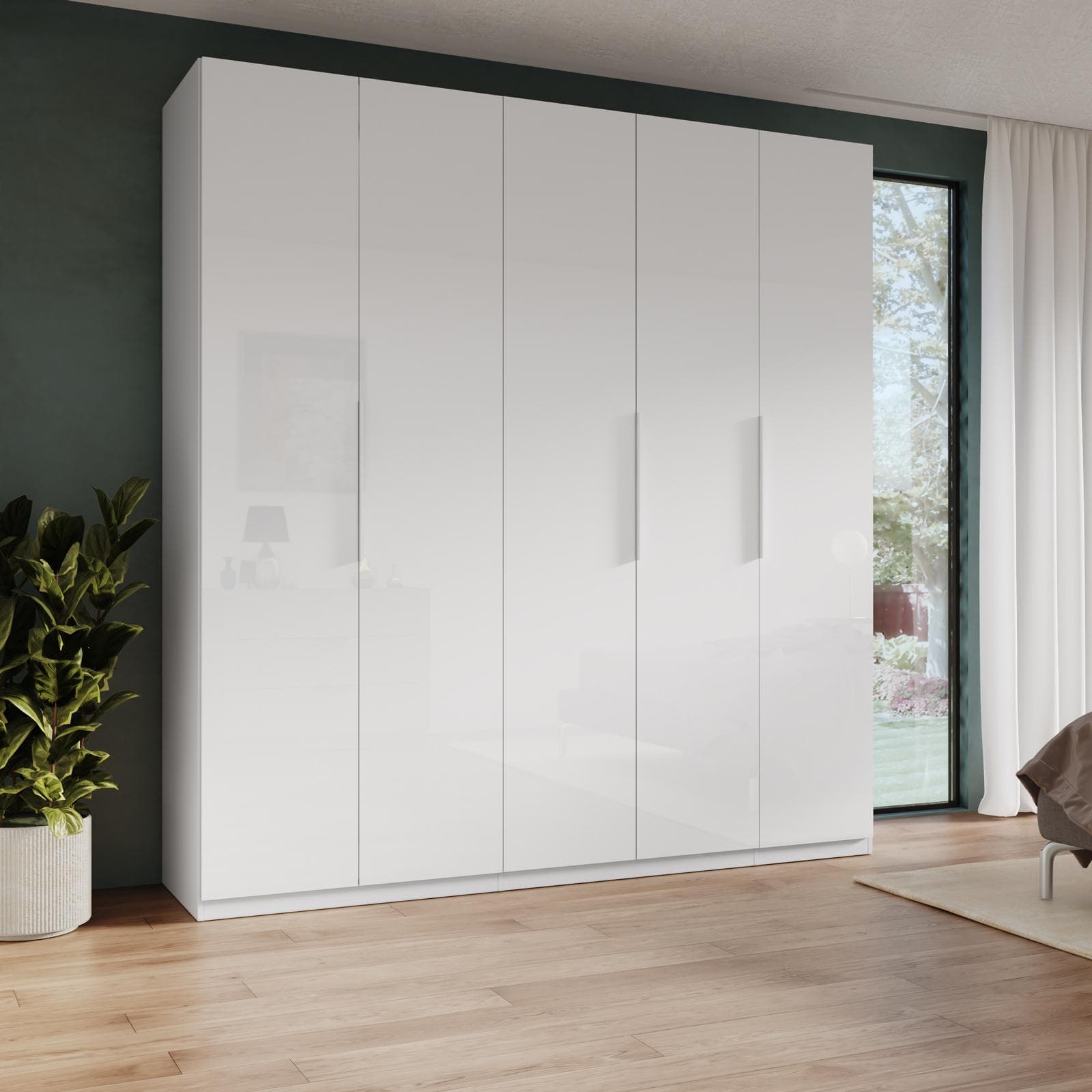 Armadio battente 228x240h cm 5 ante reversibili con soft close bianco lucido - Cindy