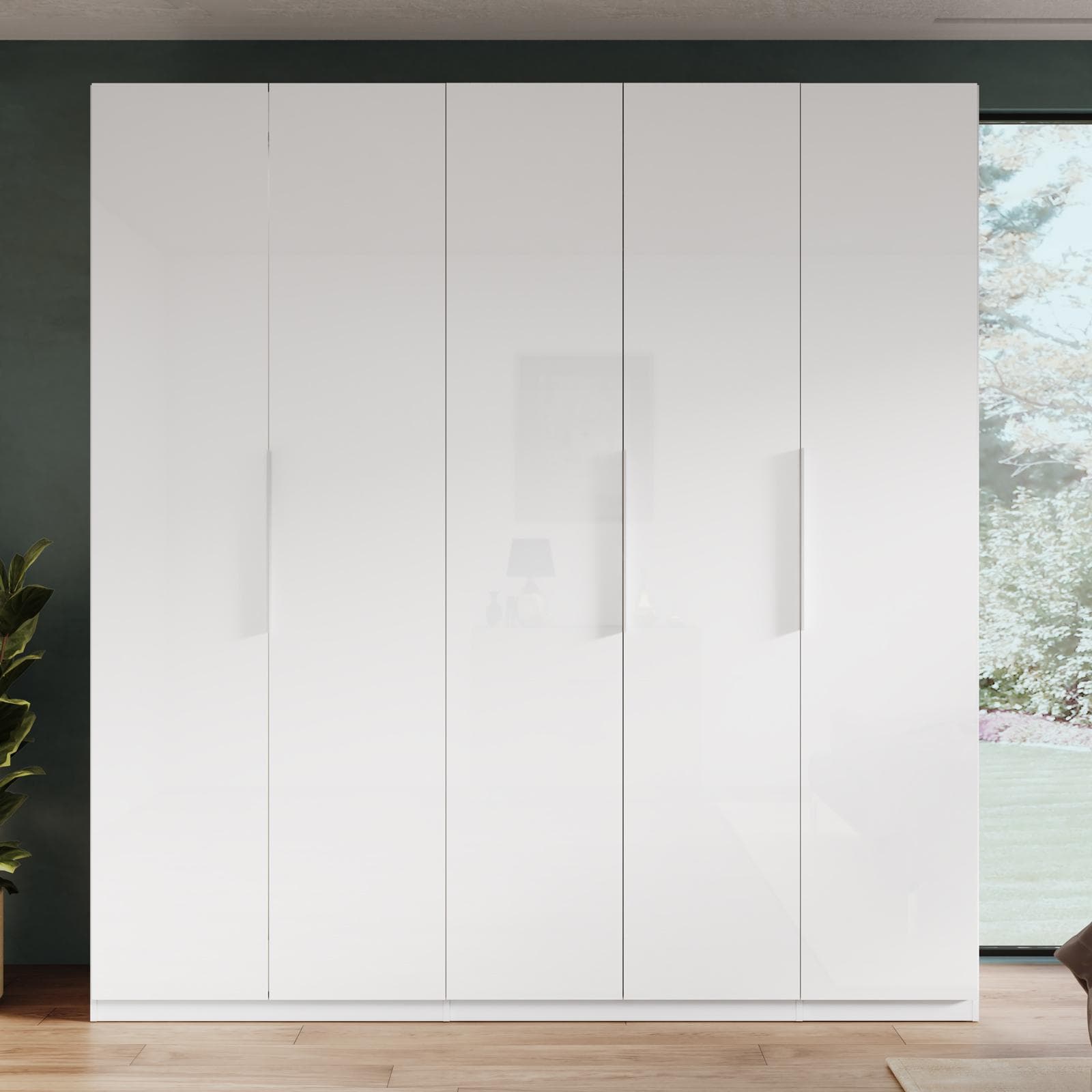 Armadio battente 228x240h cm 5 ante reversibili con soft close bianco lucido - Cindy