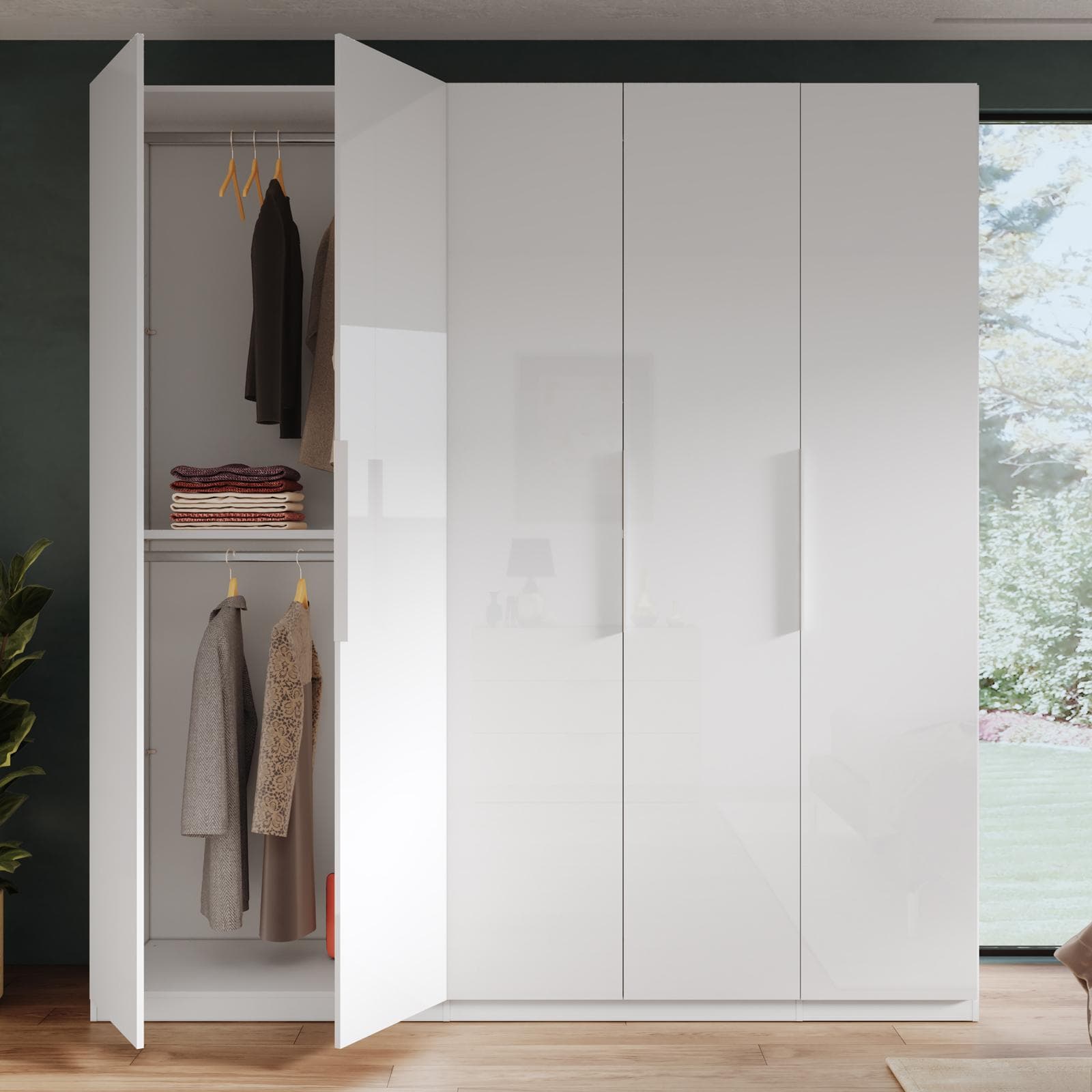 Armadio battente 228x240h cm 5 ante reversibili con soft close bianco lucido - Cindy