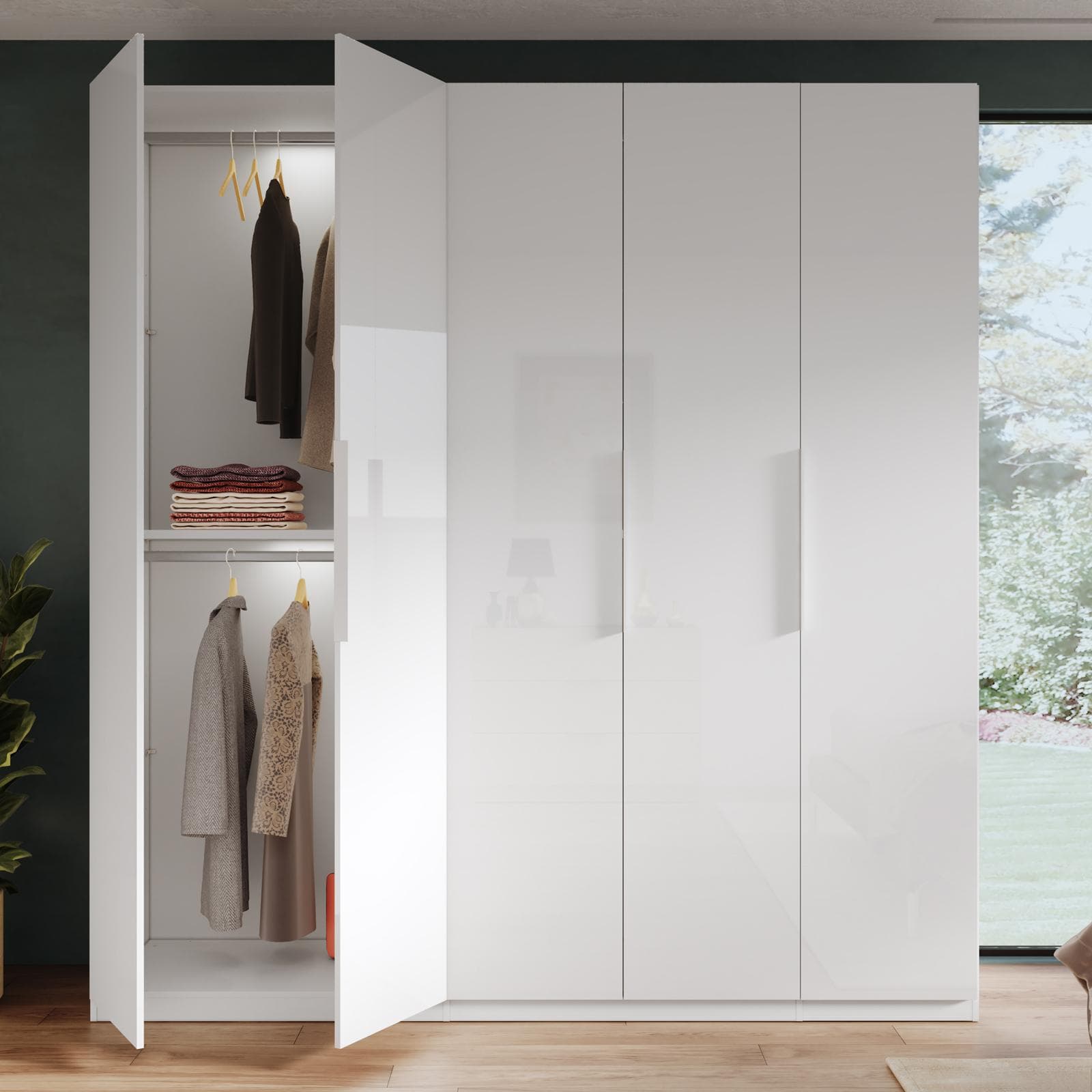Armadio battente 228x240h cm 5 ante reversibili con soft close bianco lucido - Cindy