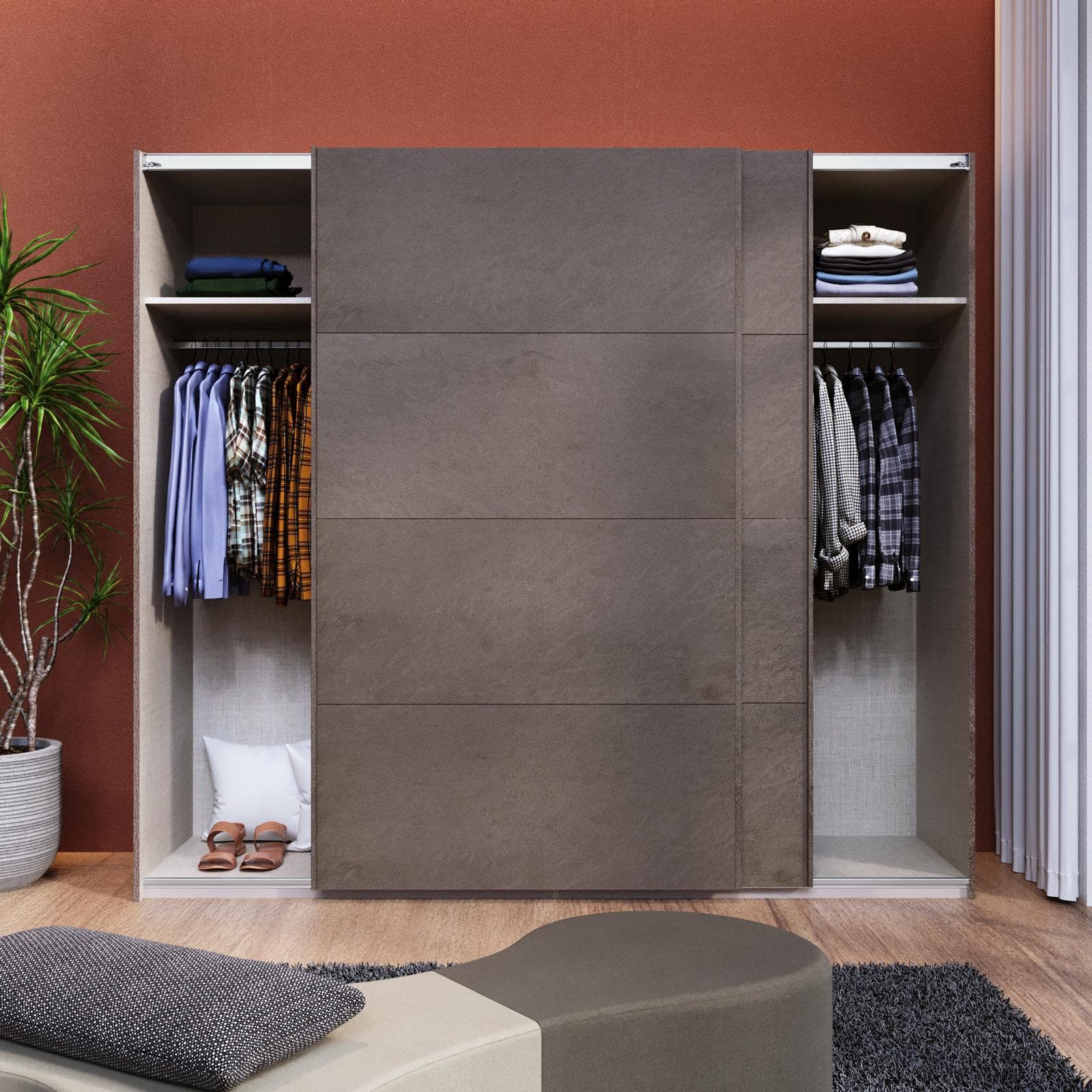 Armadio 251x223h cm bronzo con 2 ante scorrevoli - Alen
