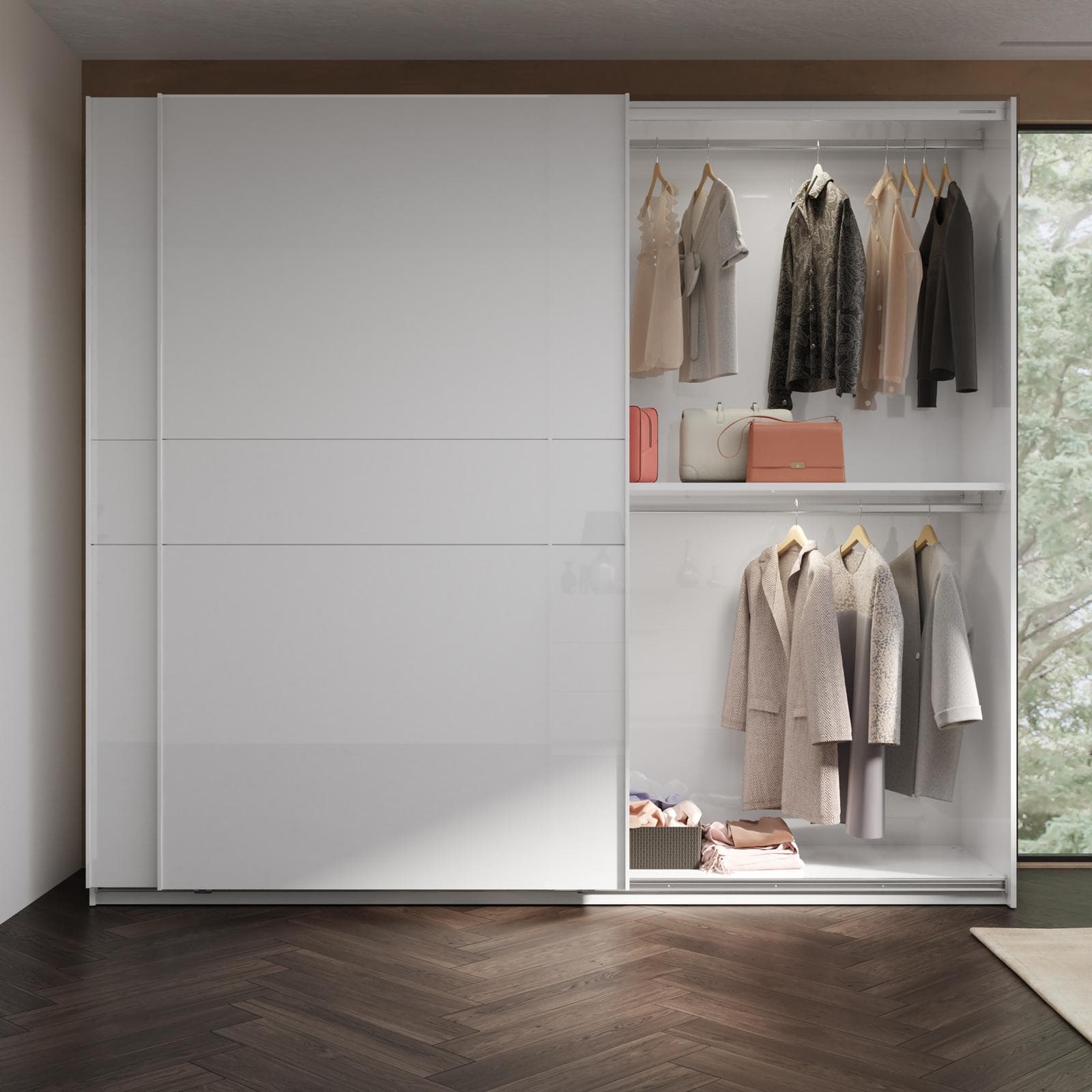 Armadio 275x240h cm con 2 ante scorrevoli bianco lucido - Cindy