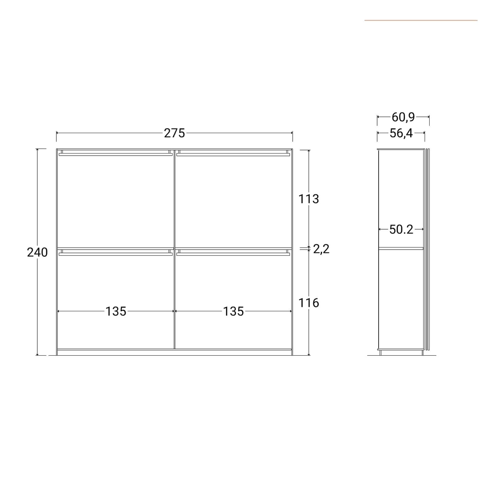 Armadio 275x240h cm con 2 ante scorrevoli bianco lucido - Cindy