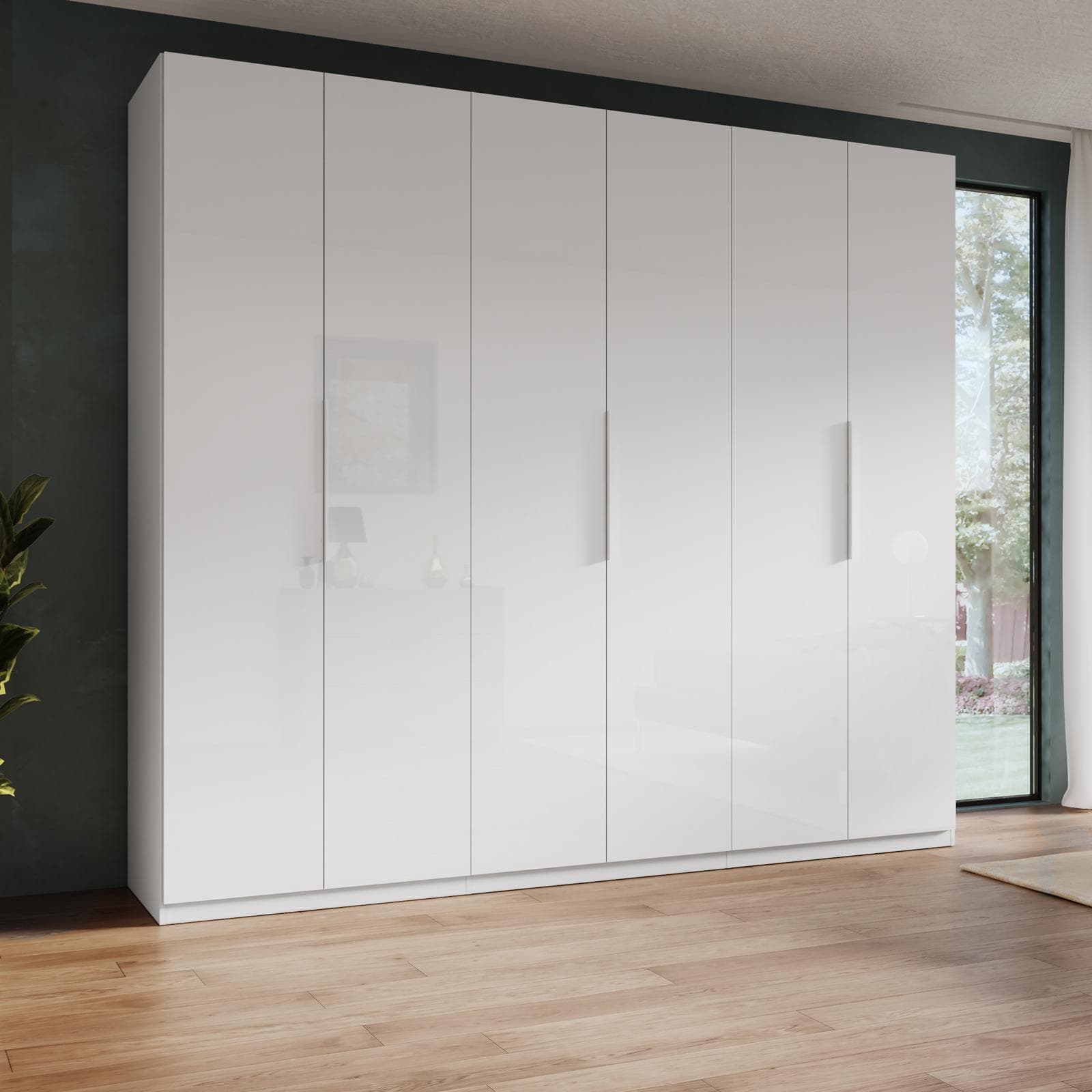 Armadio battente 273x240h cm 6 ante reversibili con soft close bianco lucido - Cindy
