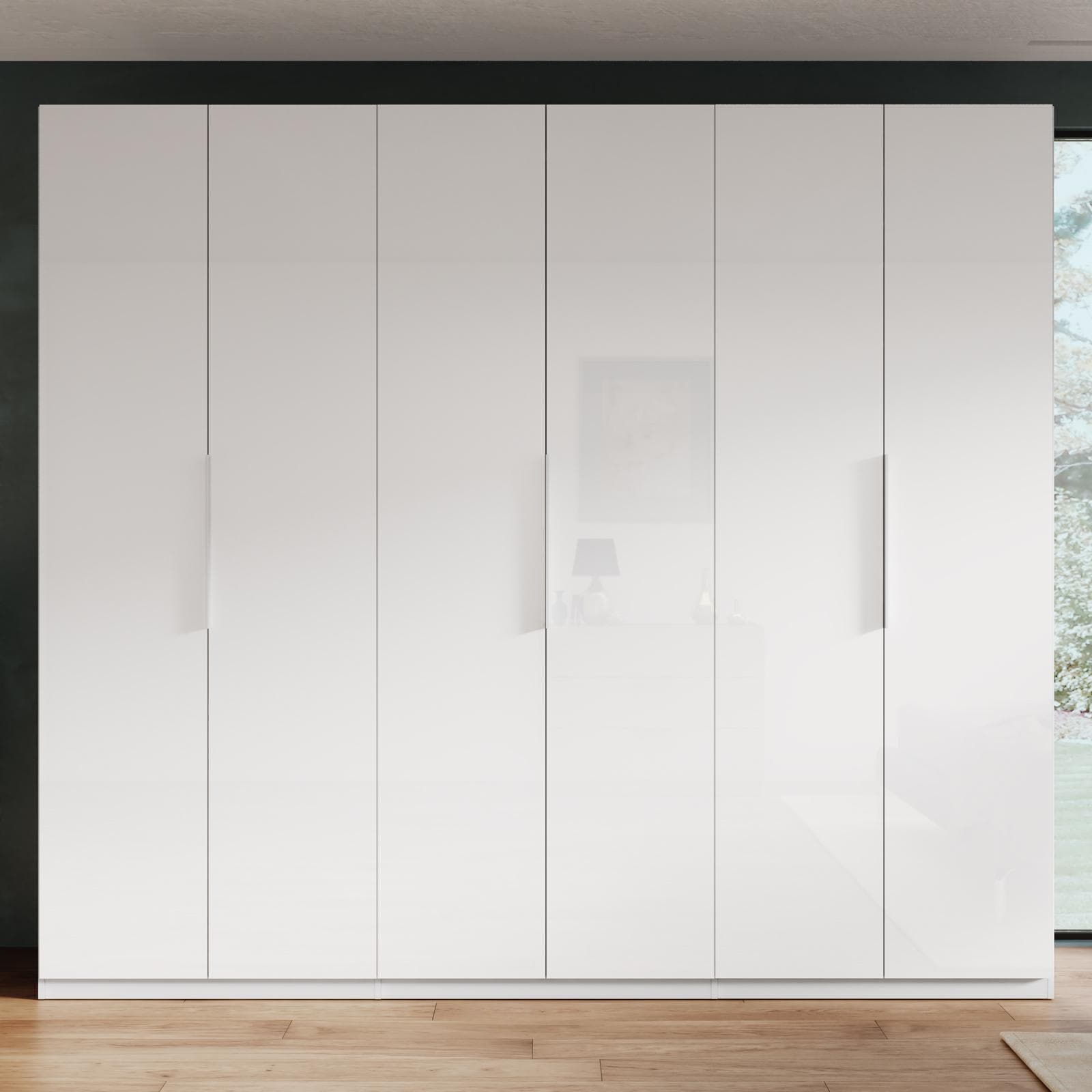 Armadio battente 273x240h cm 6 ante reversibili con soft close bianco lucido - Cindy
