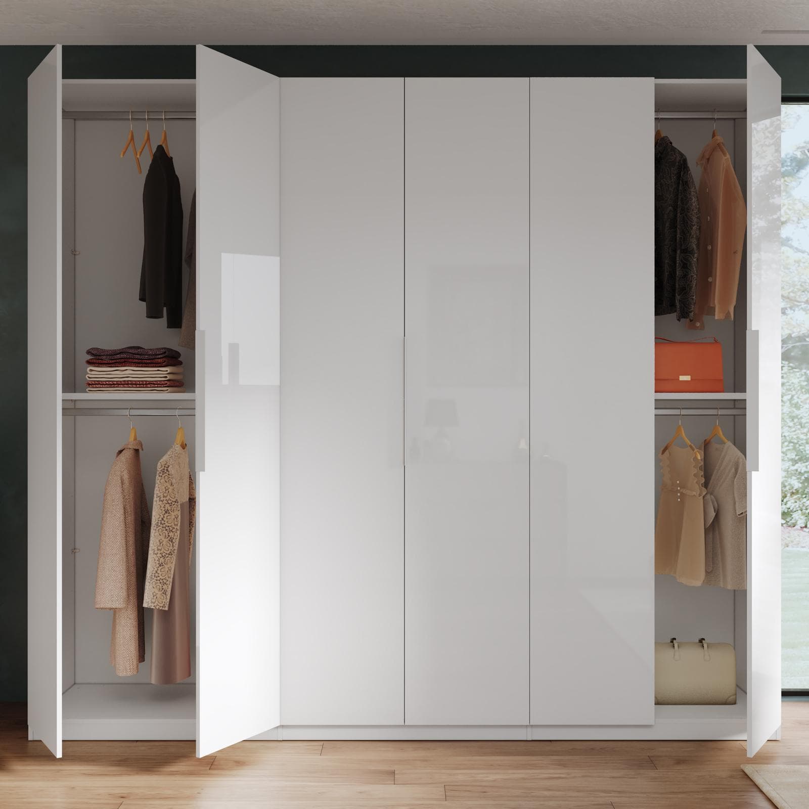 Armadio battente 273x240h cm 6 ante reversibili con soft close bianco lucido - Cindy