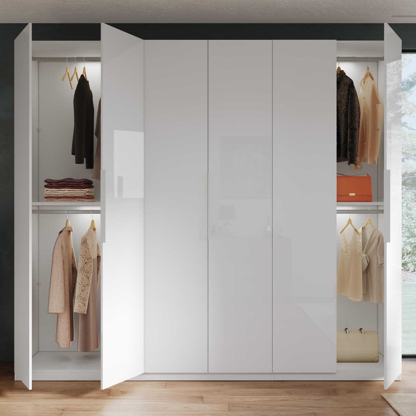 Armadio battente 273x240h cm 6 ante reversibili con soft close bianco lucido - Cindy