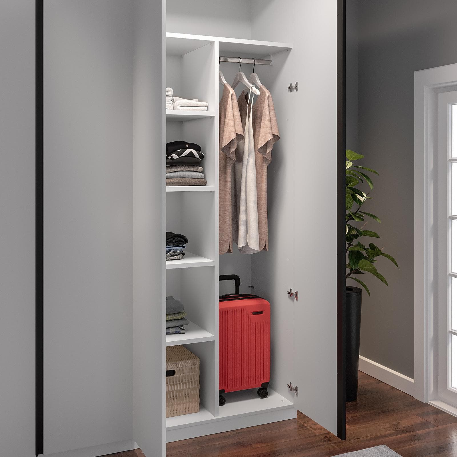 Armadio battente 273x240h cm 6 ante reversibili bianco lucido con specchi e soft close- Cindy