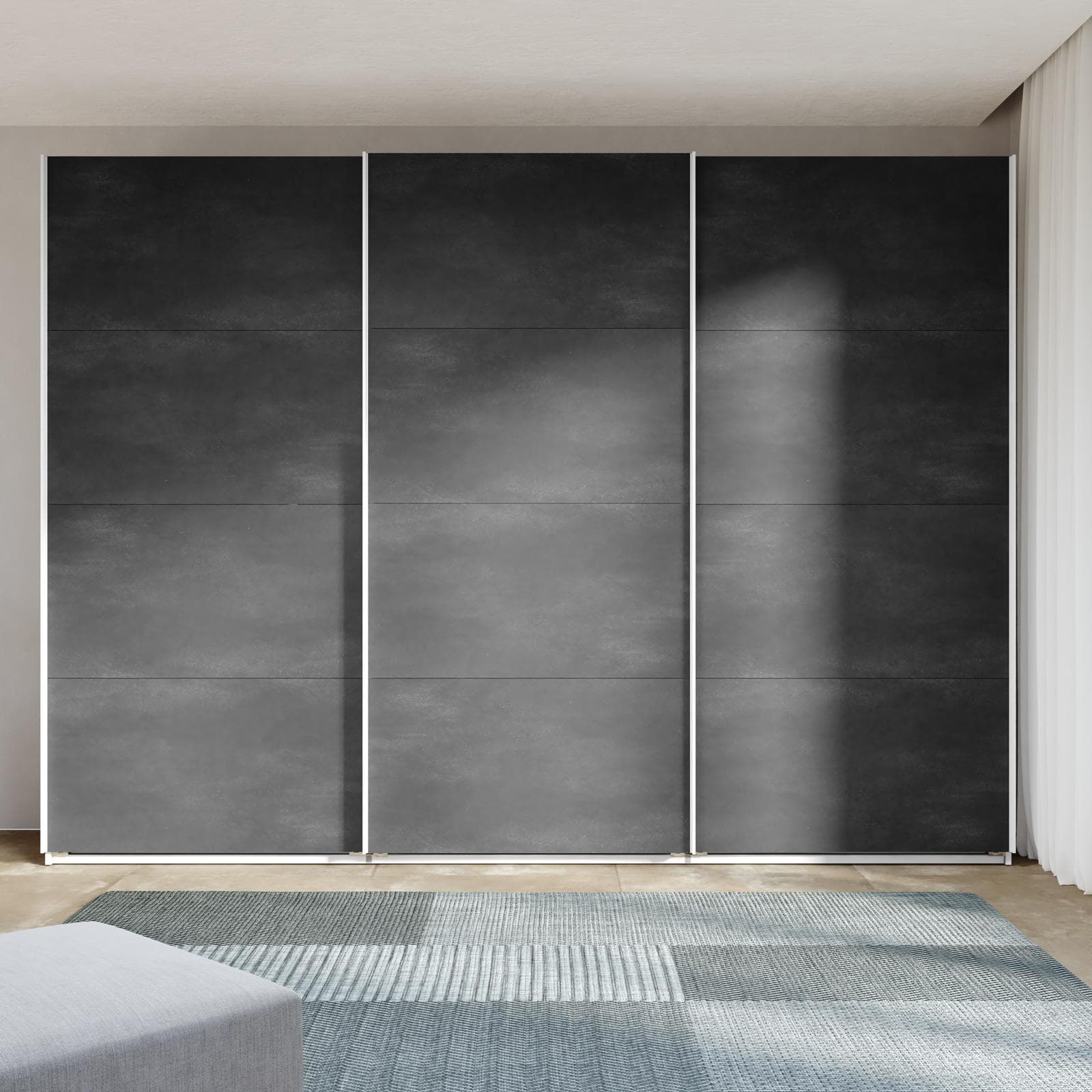 Armadio 300x223h cm bianco opaco con tre ante scorrevoli grigio tadao - Alen