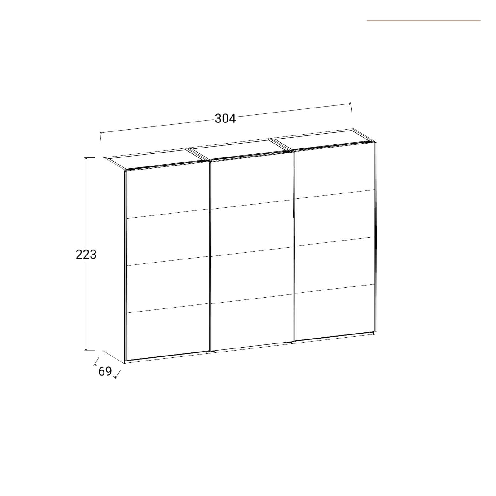Armadio 300x223h cm con tre ante scorrevoli bianco opaco e specchio - Alen