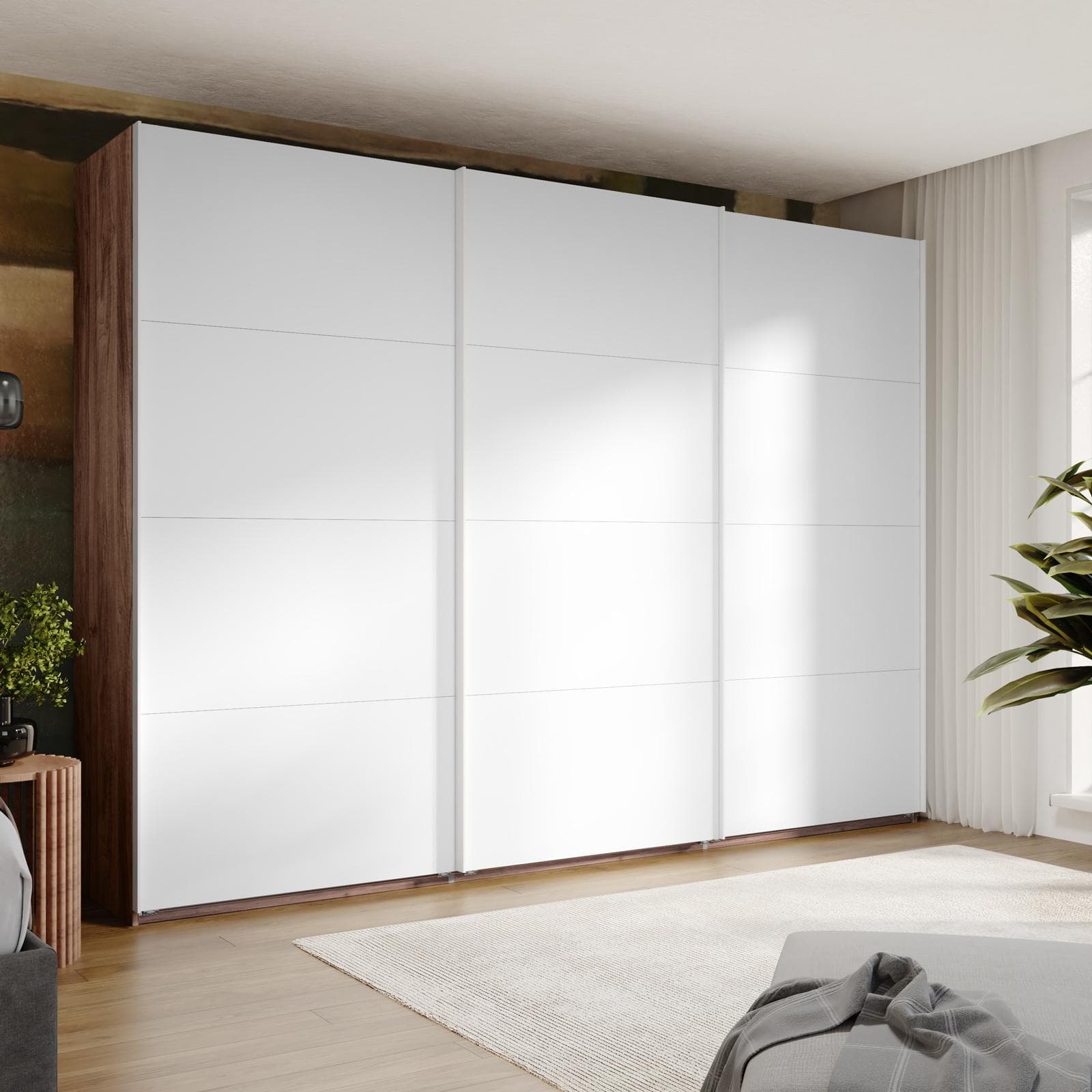 Armadio 300x223h cm noce brera con tre ante scorrevoli bianco opaco - Alen