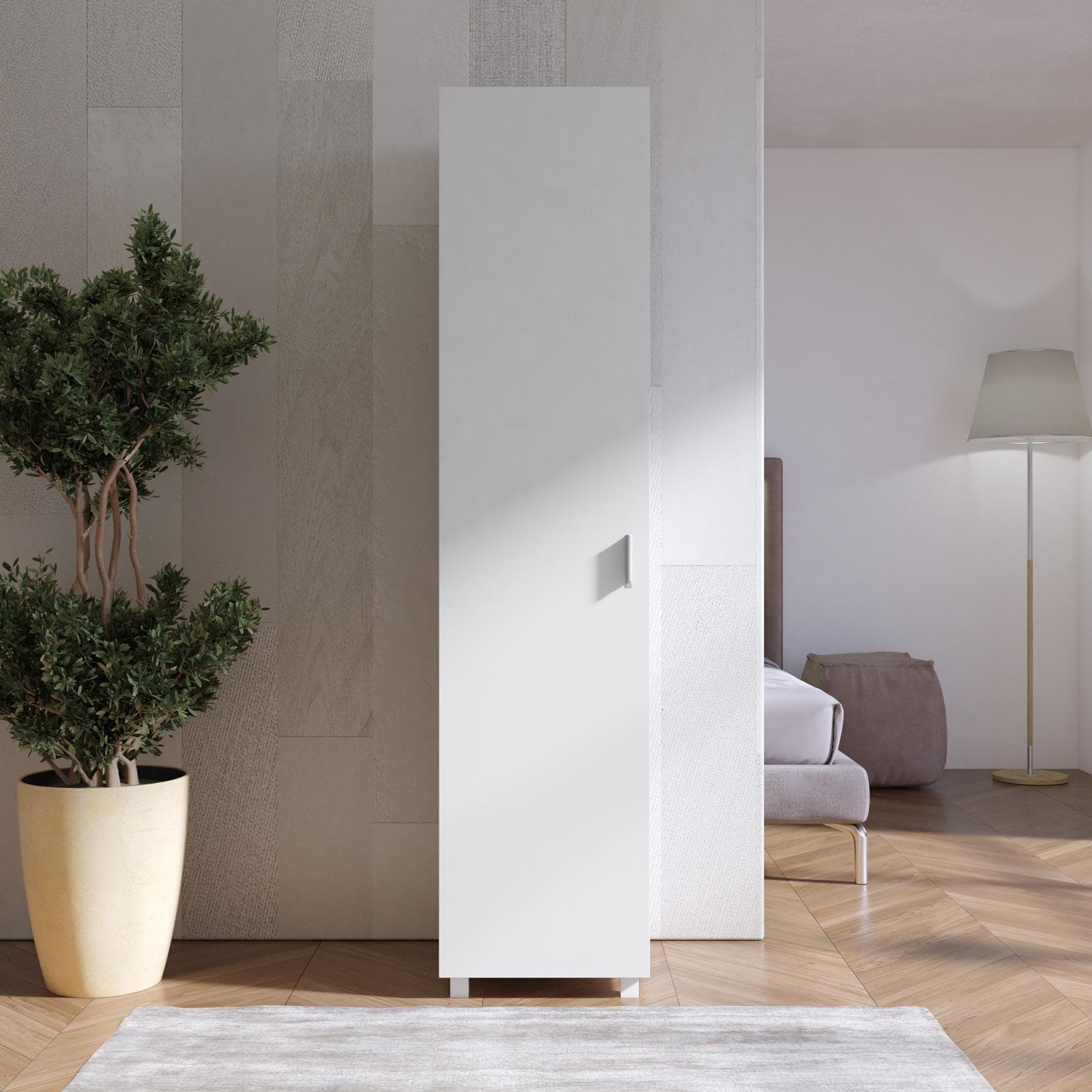 Armadio 45x195h cm con 1 anta e 4 ripiani bianco opaco - Iceberg