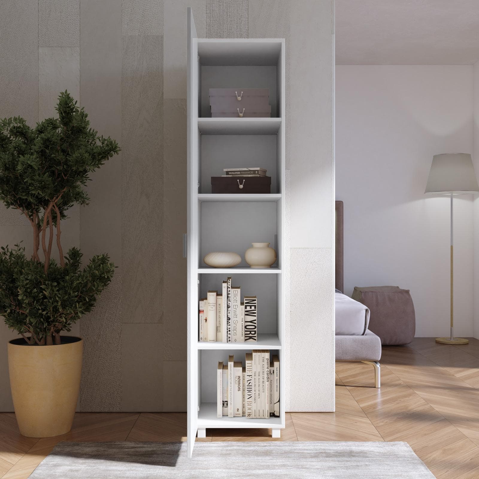 Armadio 45x195h cm con 1 anta e 4 ripiani bianco opaco - Iceberg