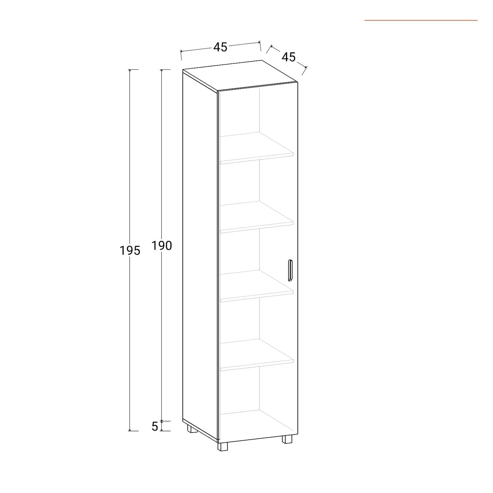 Armadio 45x195h cm con 1 anta e 4 ripiani bianco opaco - Iceberg