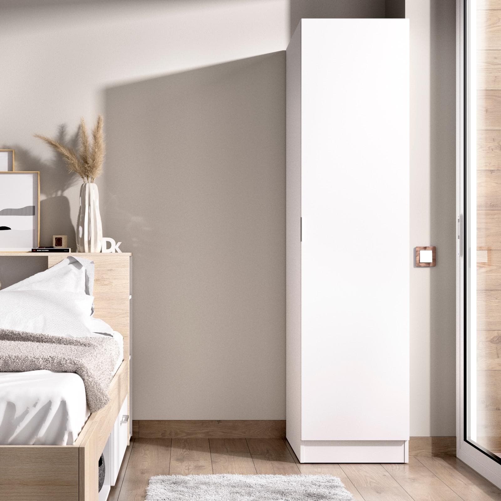 Armadio 41x184 h cm con barra appendiabiti e anta in legno bianco - Axel