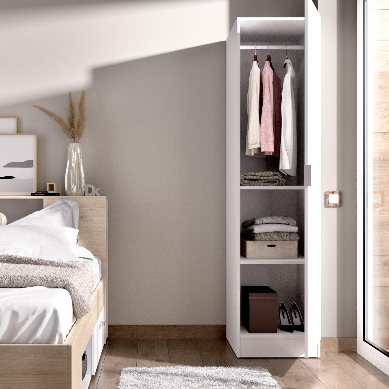 Armadio 41x184 h cm con barra appendiabiti e anta in legno bianco - Axel