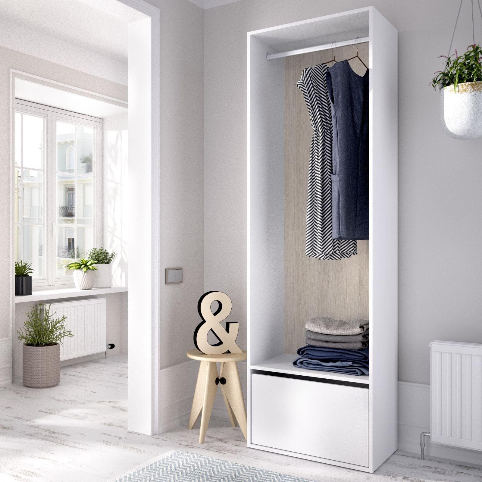 Armadio 60x205h cm bianco ed effetto rovere naturale con scarpiera - Bernac