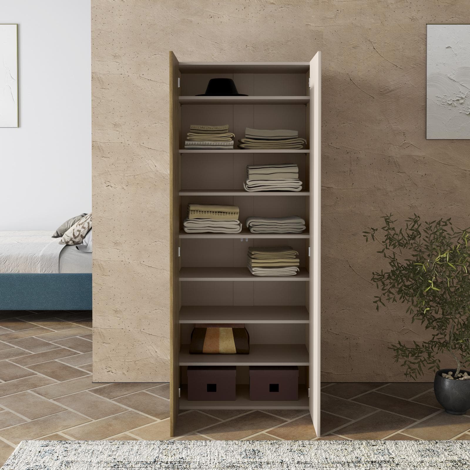 Scarpiera 70x180h cm cashmere e rovere albini cannettato con 2 ante - Zelma