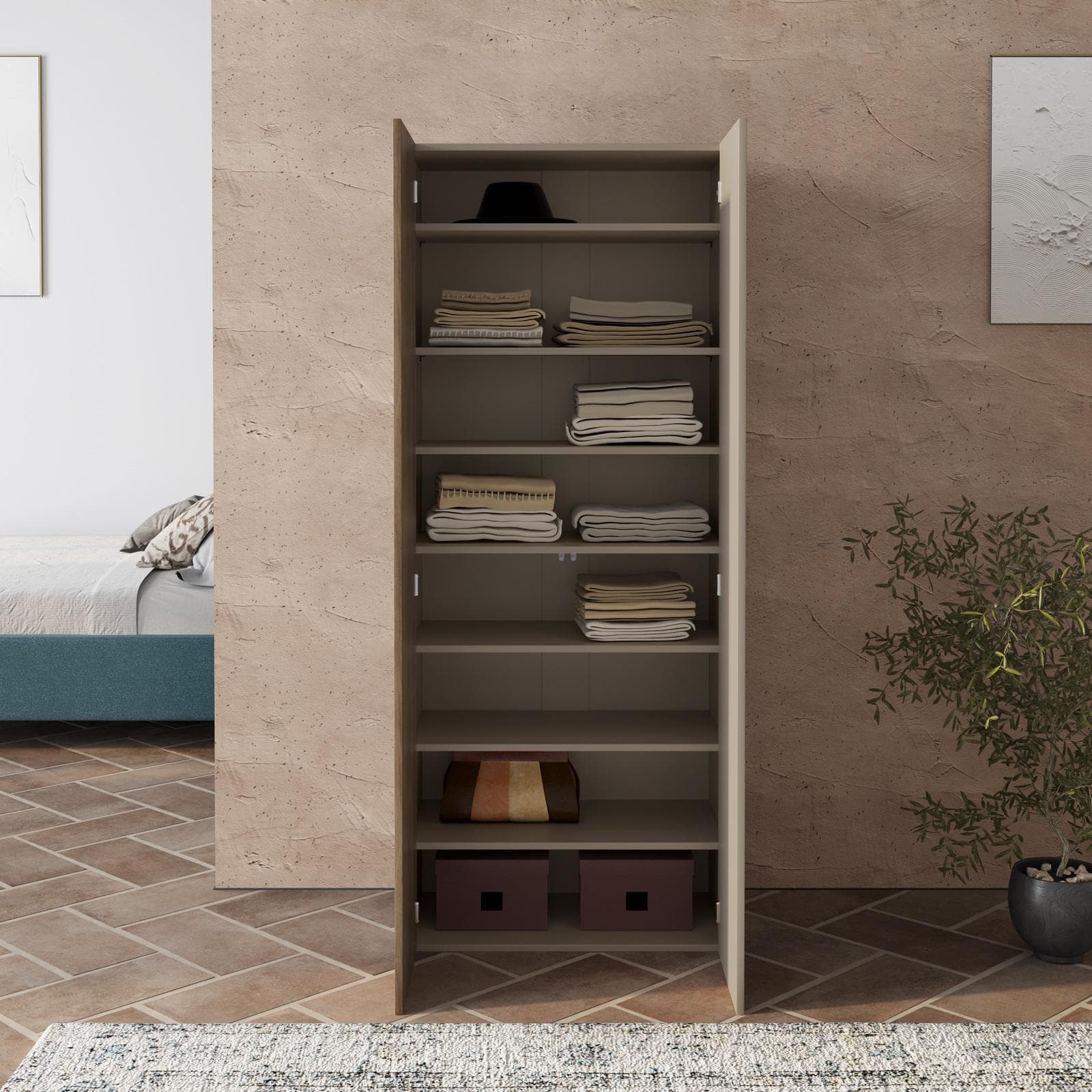 Scarpiera 70x180h cm tortora e rovere millennium cannettato con 2 ante - Zelma