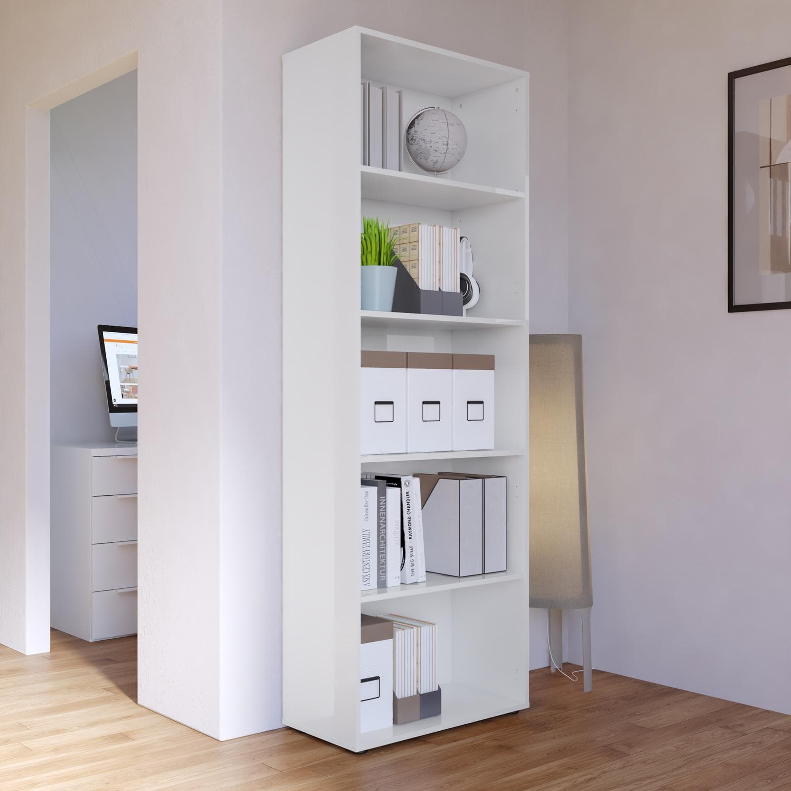 Libreria 69x202h cm bianco opaco con 4 ripiani - Delhi