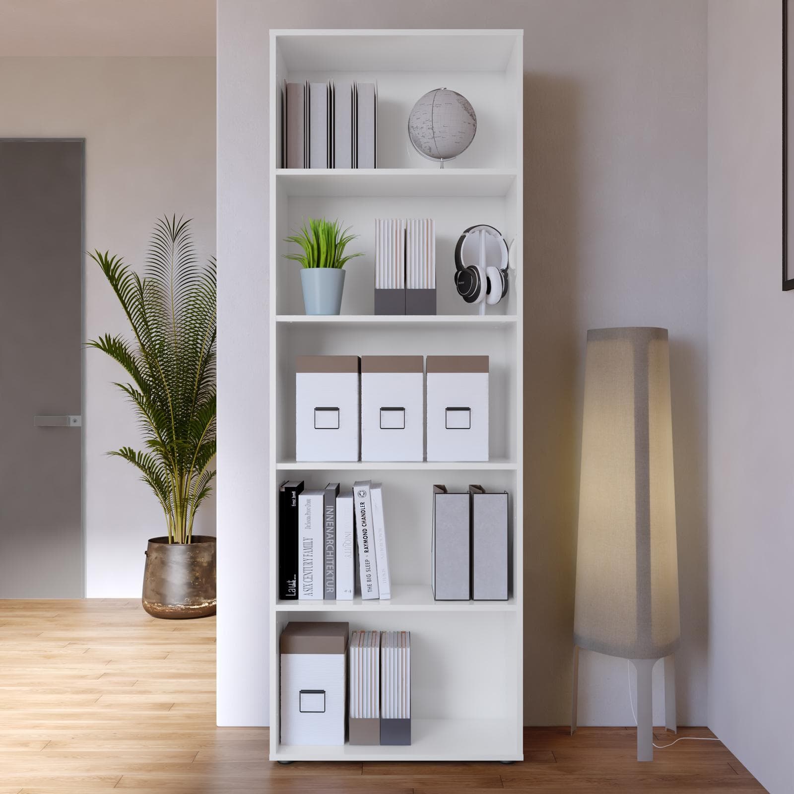 Libreria 69x202h cm bianco opaco con 4 ripiani - Delhi