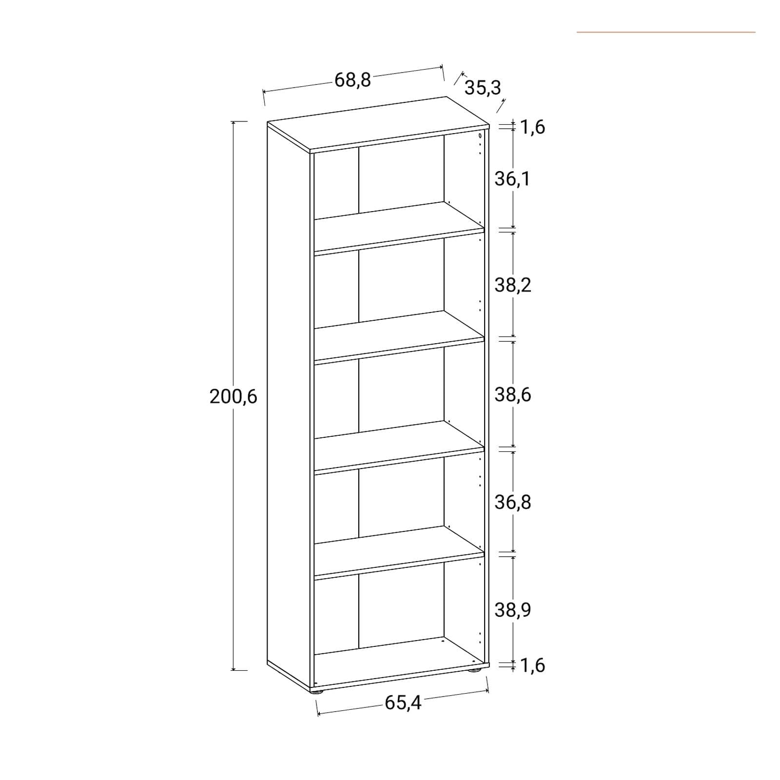 Libreria 69x202h cm bianco opaco con 4 ripiani - Delhi