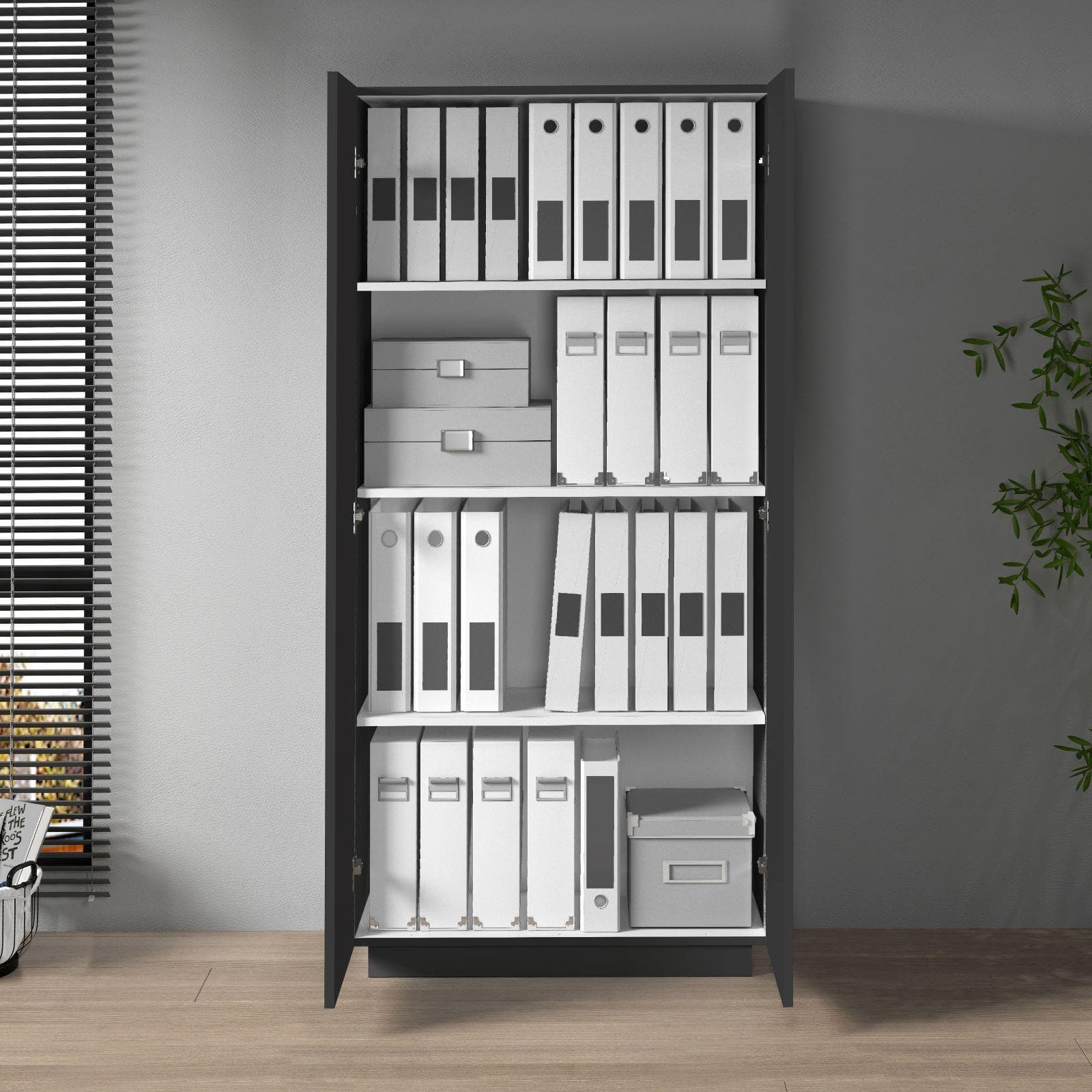 Libreria 80x166h cm antracite opaco con 2 ante e ripiani - Canadian