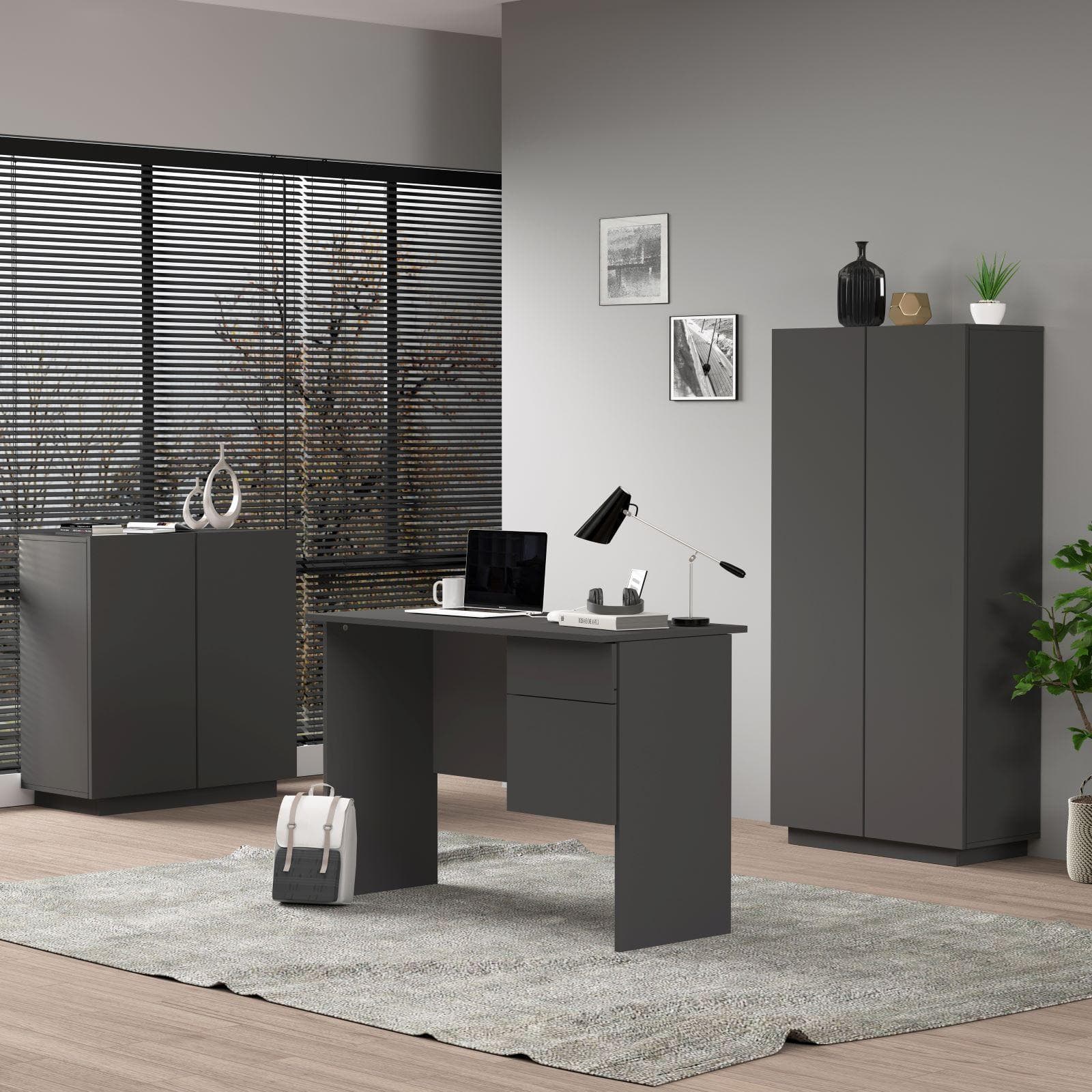 Libreria 80x166h cm antracite opaco con 2 ante e ripiani - Canadian