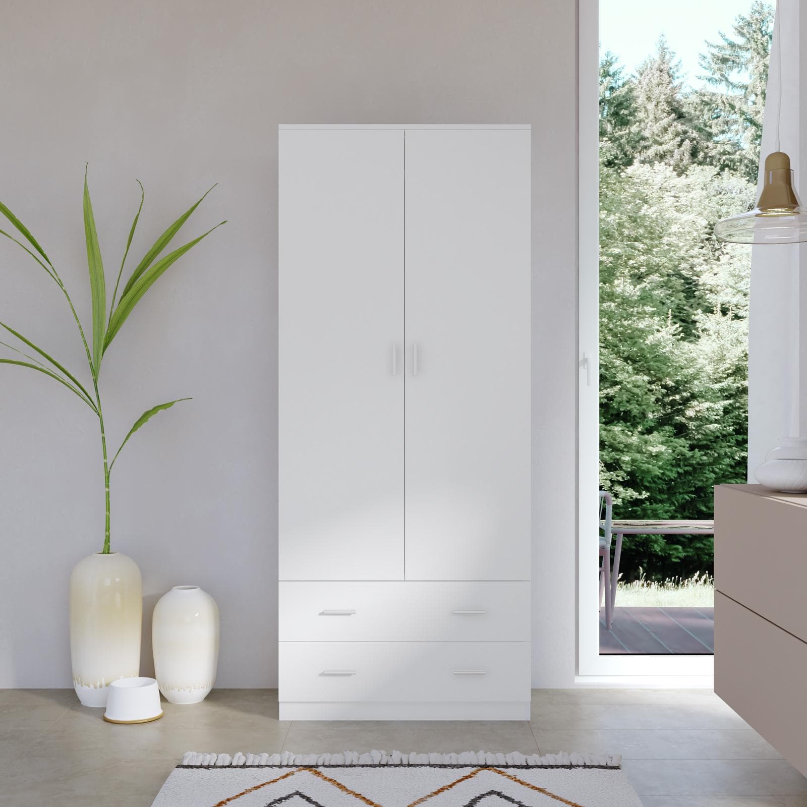 Armadio 80x190h cm con 2 ante battenti e 2 cassetti bianco - Axel