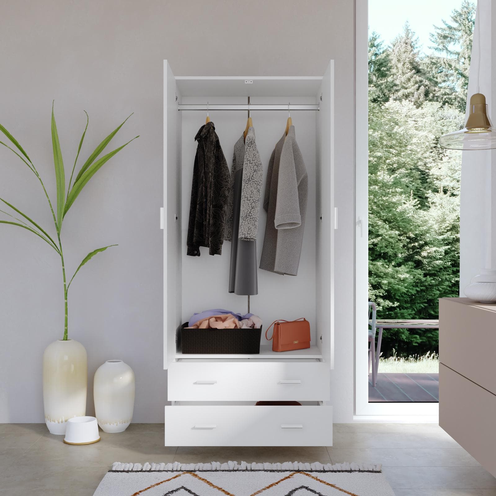 Armadio 80x190h cm con 2 ante battenti e 2 cassetti bianco - Axel
