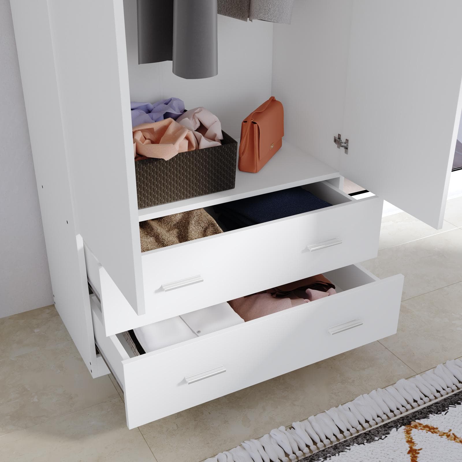 Armadio 80x190h cm con 2 ante battenti e 2 cassetti bianco - Axel