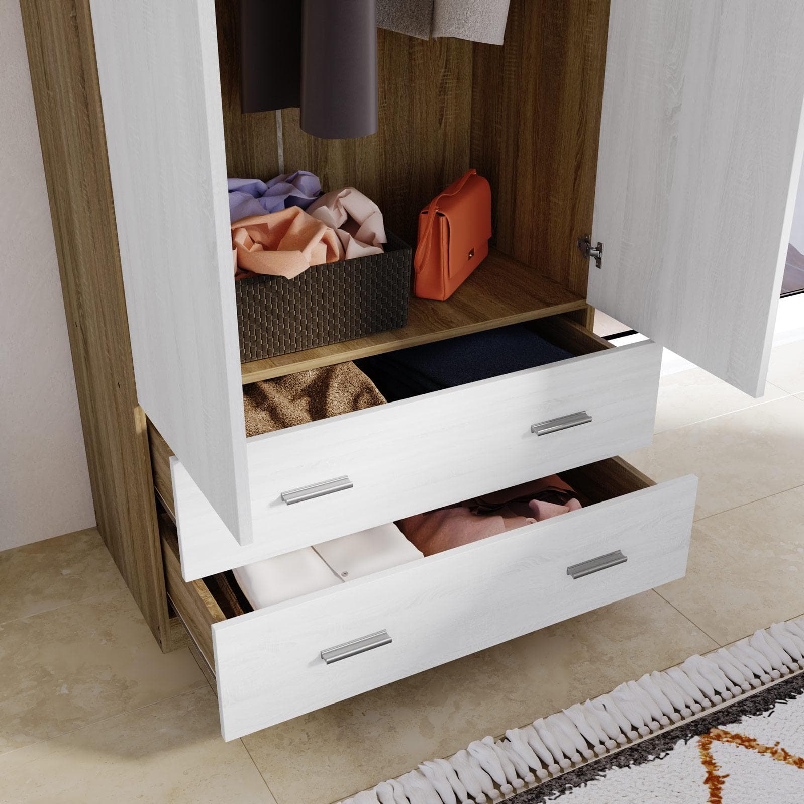Armadio 80x190h cm con 2 ante battenti e 2 cassetti bianco frassino e rovere - Axel