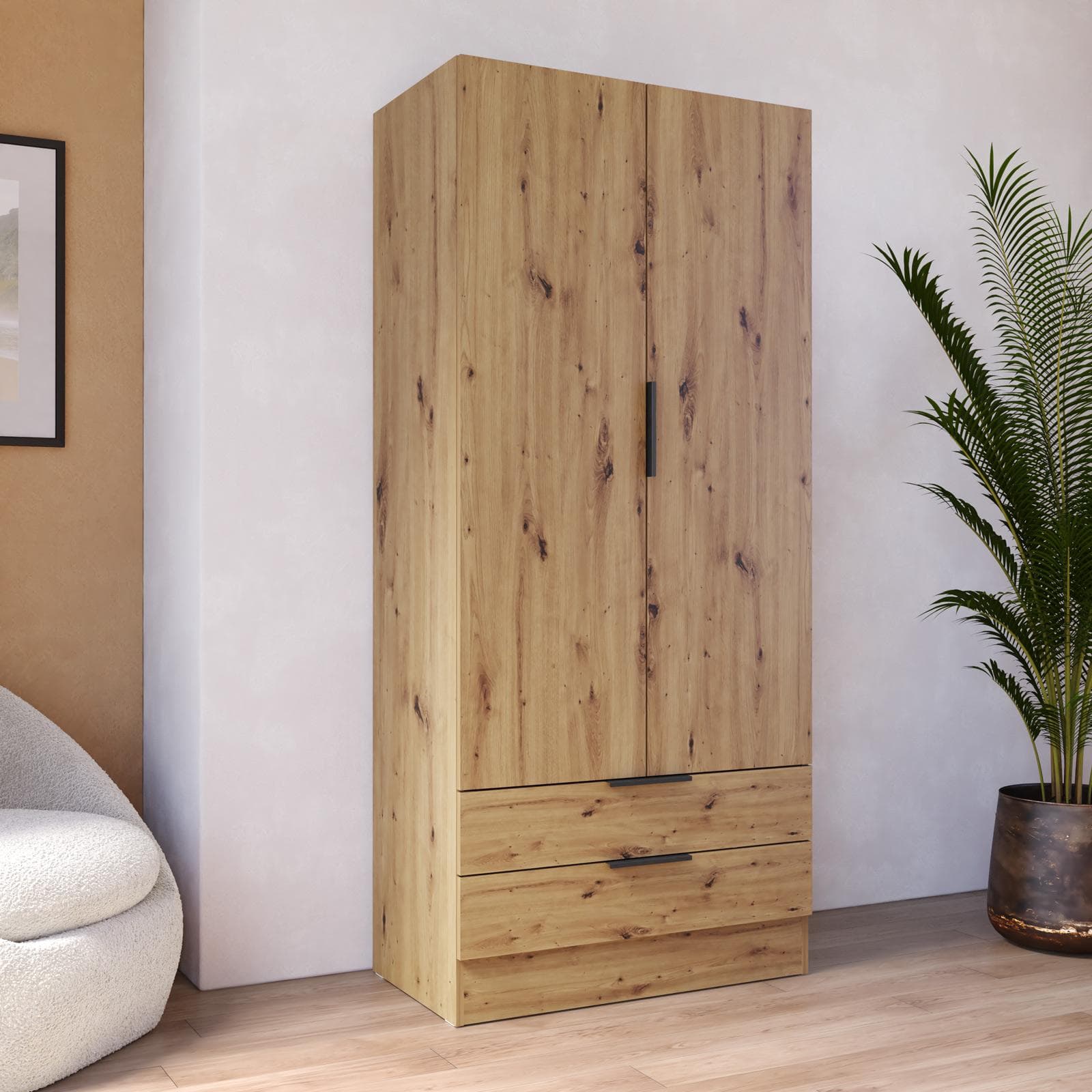 Armadio 82x185h cm rovere artisan con 2 ante e 2 cassetti - Delhi